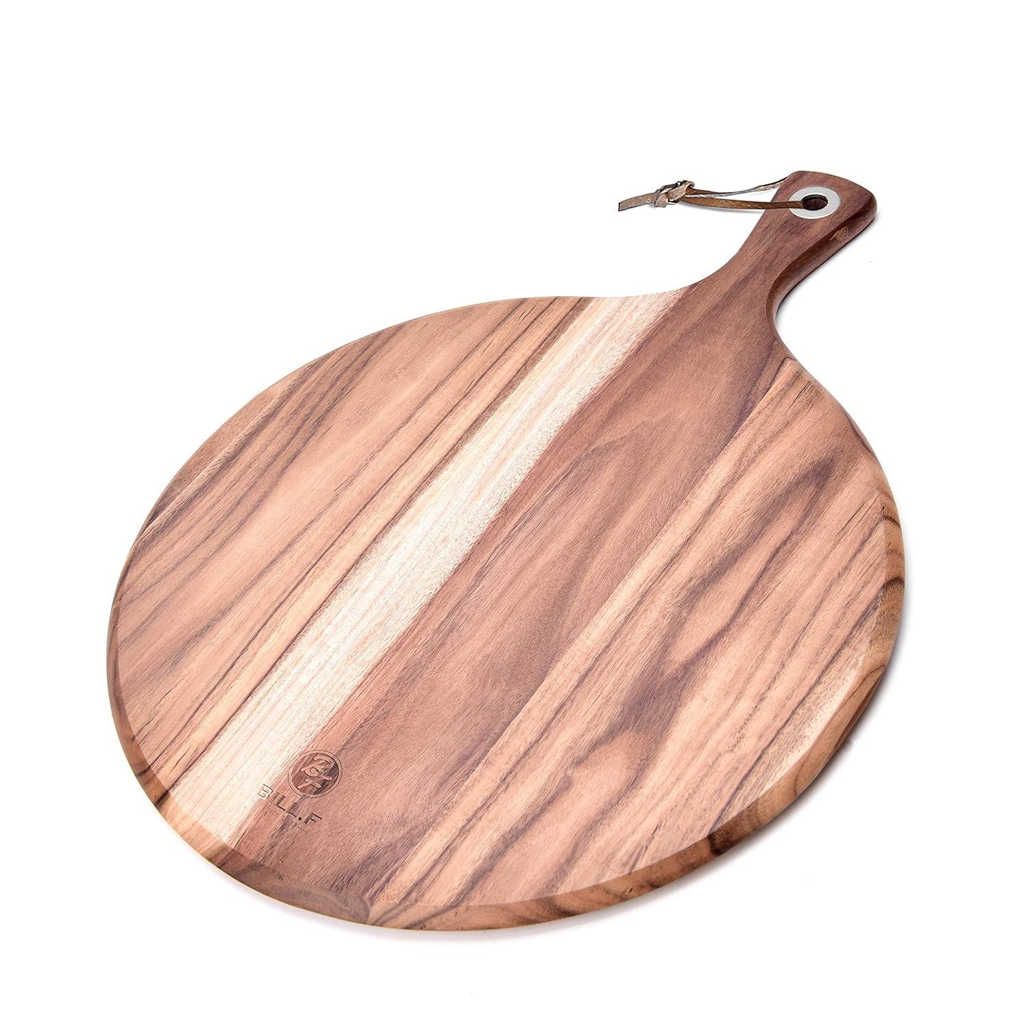 Acacia Wood Pizza Peel,12” Cutting Board, Cheese Paddle Board, Bread and Crackers Platter for Serving and Minor Food Prepare with Handle - 16 x 12 x 0.5 Inch