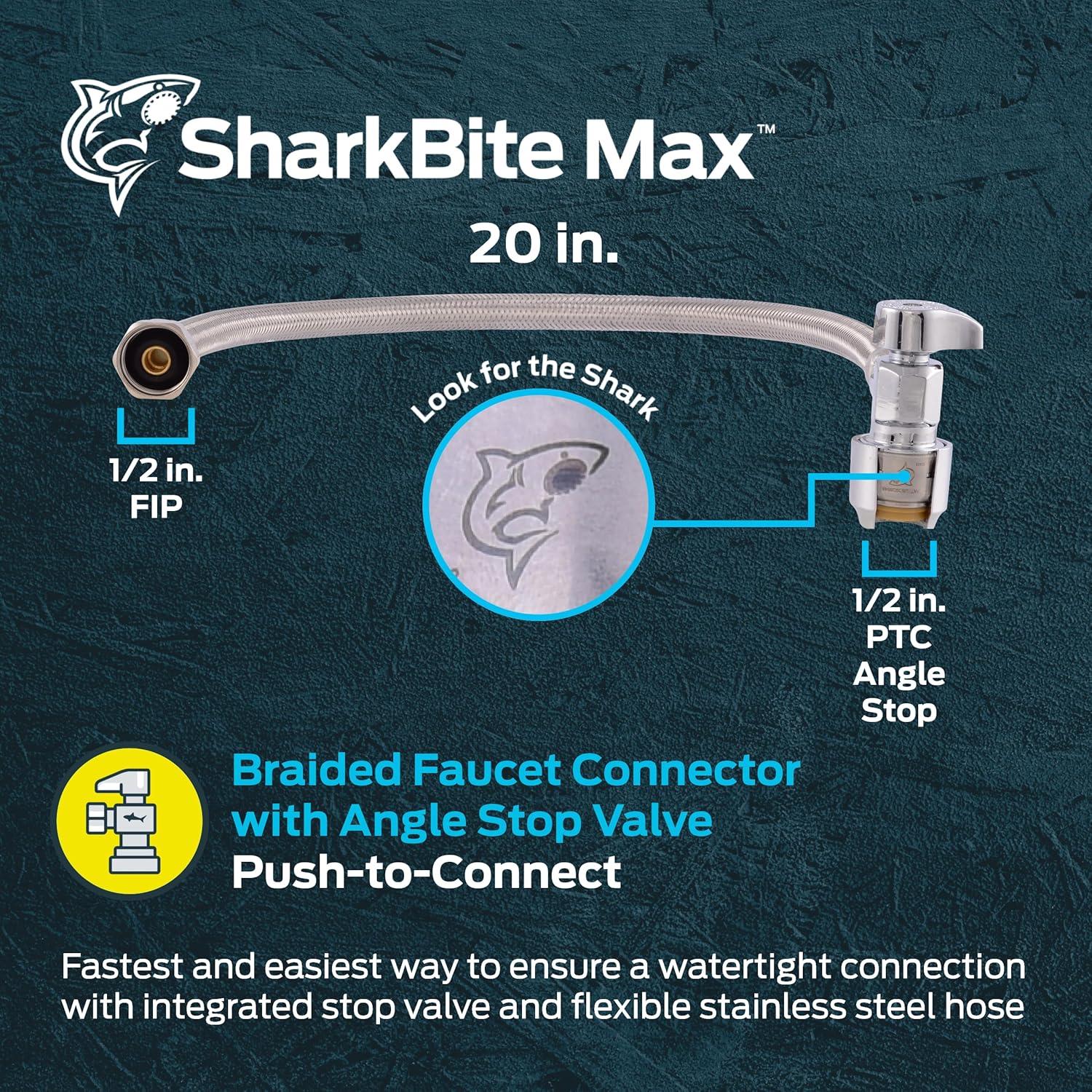 SharkBite Max UR24657 Faucet Connector Hose, Braided Stainless Steel, 1/2 x 1/2 x 20 In. - Quantity 1