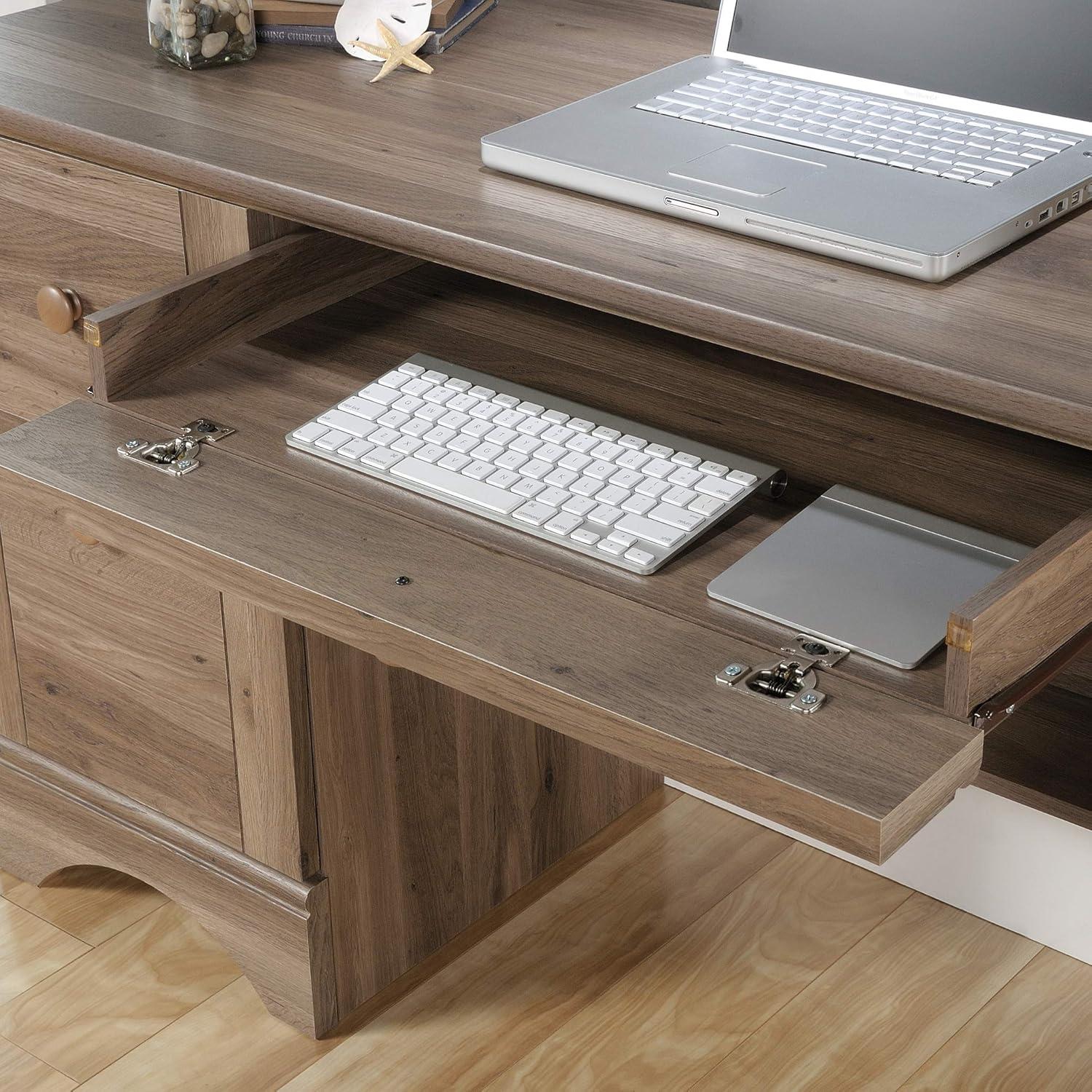 Salt Oak Wood Computer Desk with Drawers and Keyboard Tray