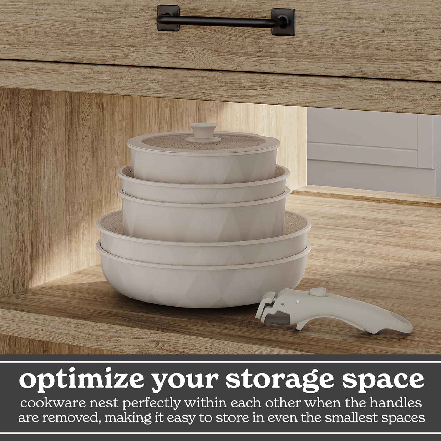 Country Kitchen 13-Pc Pots and Pans Set with Removable Handles Nonstick Cookware Set, Cream