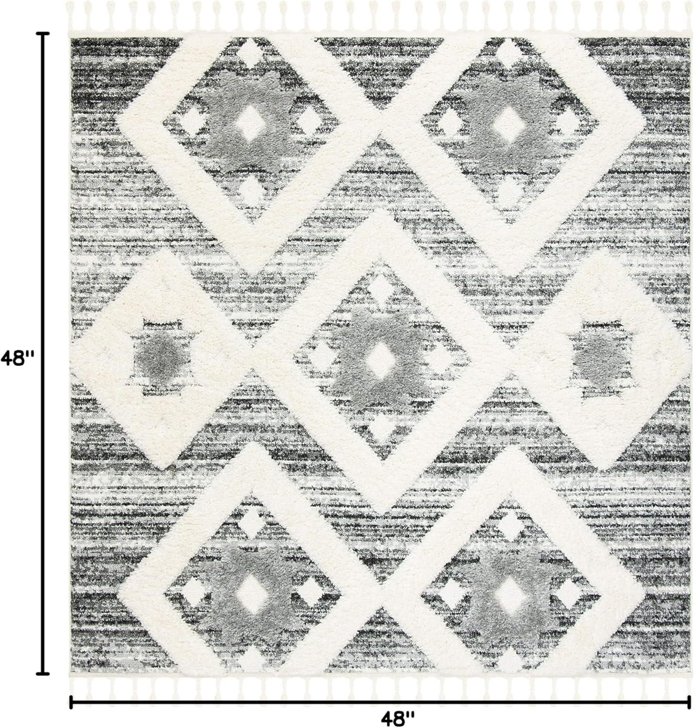 Moroccan Tassel Shag MTS664 Power Loomed Indoor Accent Rug - Grey/Ivory - 4'x4' - Safavieh