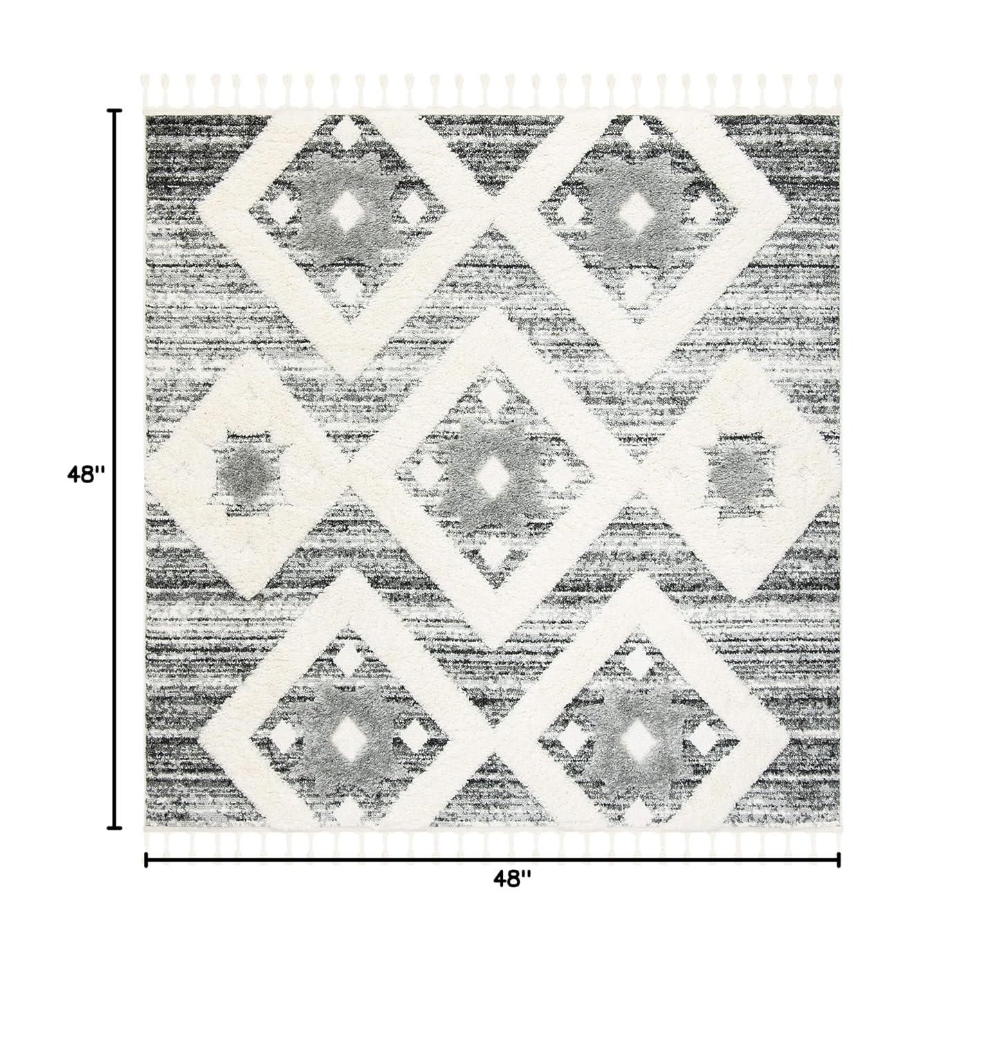 Moroccan Tassel Shag MTS664 Power Loomed Indoor Accent Rug - Grey/Ivory - 4'x4' - Safavieh