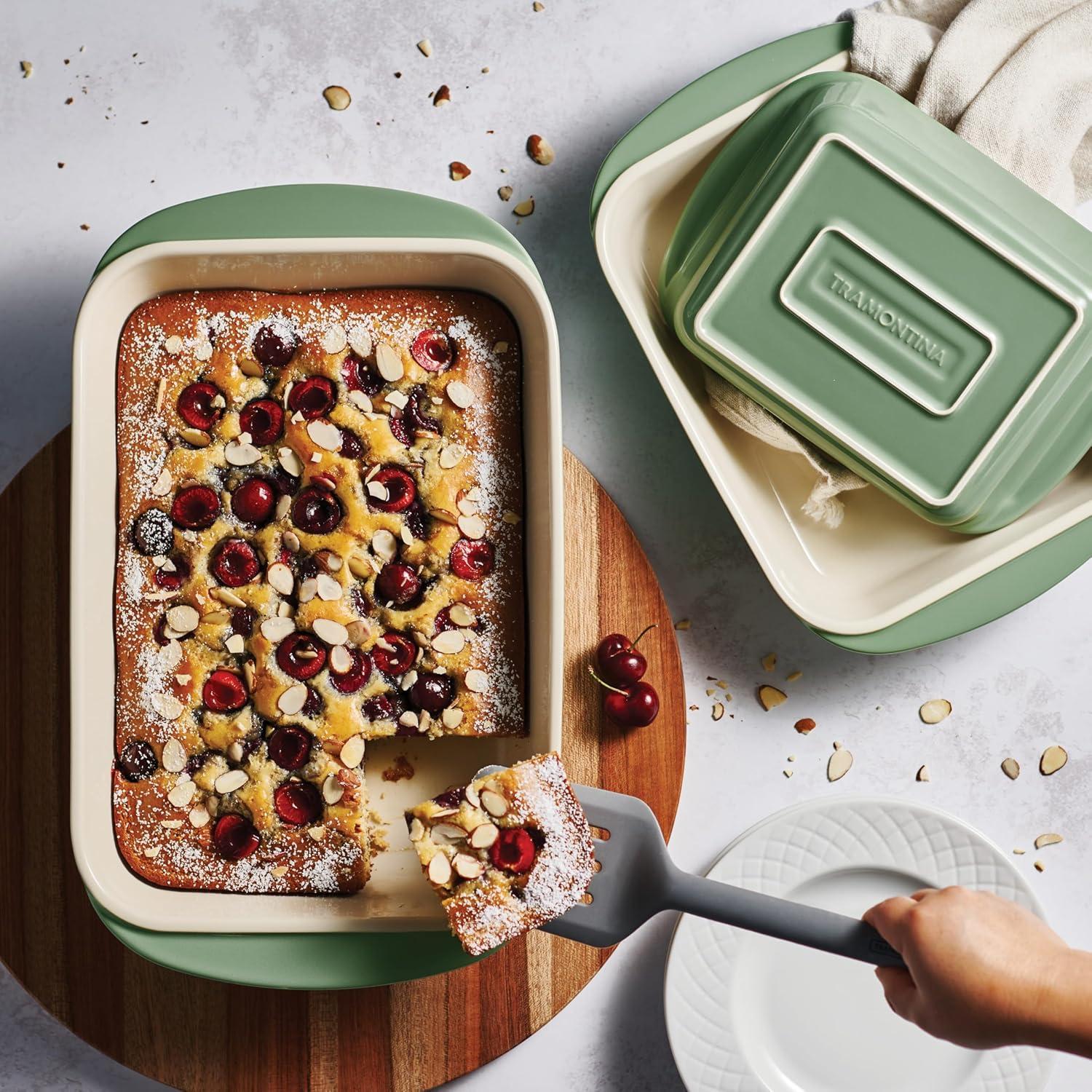 Tramontina Mae 3-Piece Ceramic Porcelain Baking Pans Set, Cactus, Non Stick Casserole Dishes for Oven, Rectangular Bakeware for Lasagna, Cakes and Loafs