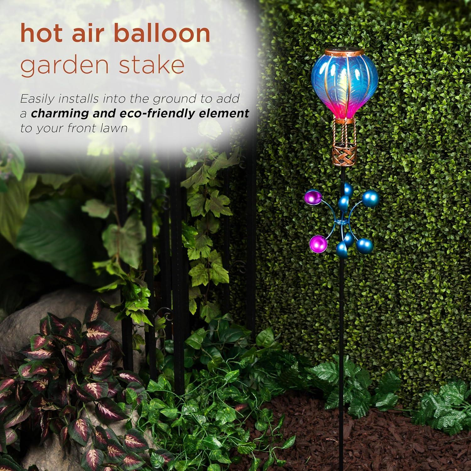 Alpine Corporation LED Solar Purple/Blue Hot Air Balloon Spinning Garden Stake Novelty Sculpture Light Off-White