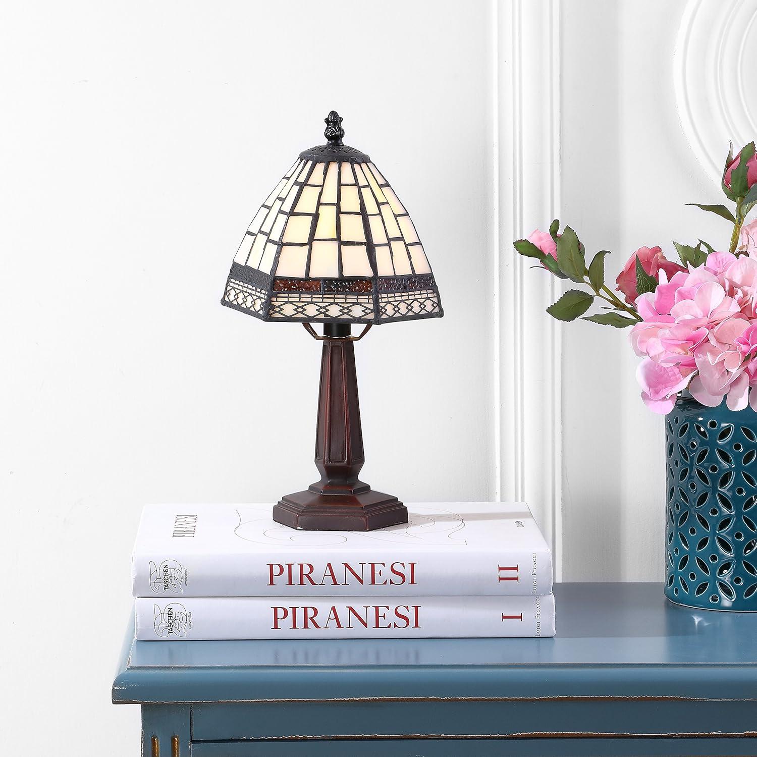 JONATHAN Y JYL8016A Carter Tiffany-Style 12" LED Table Lamp, Traditional, Classic, Cottage, Vintage for living room, dinning room, bedroom, office Bulb Included, Ivory/Cream