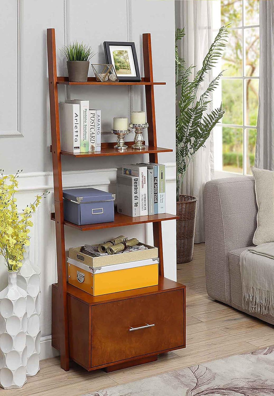 Convenience Concepts American Heritage Ladder Bookcase with File Drawer-Finish:Cherry