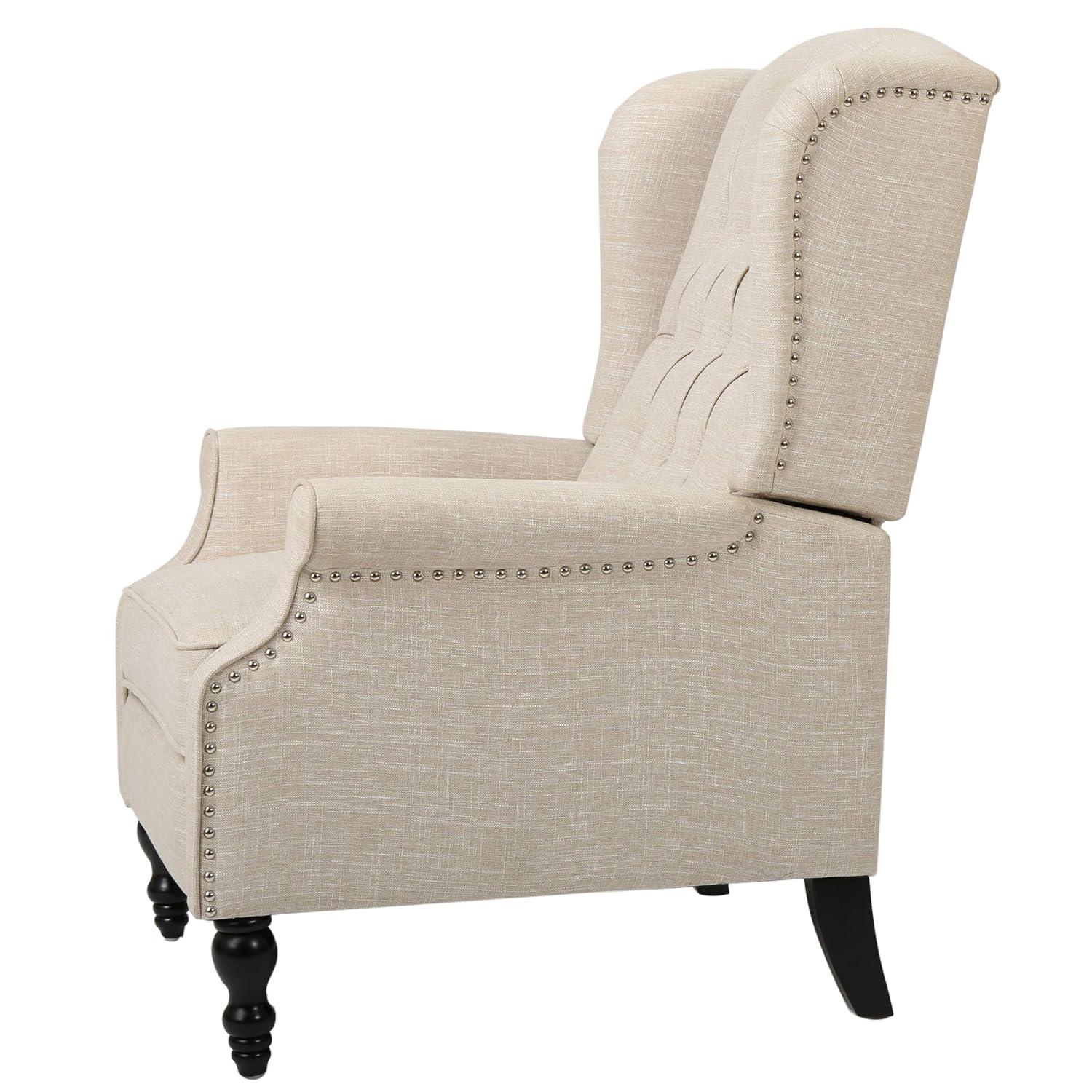 Walter Light Beige Fabric Recliner Club Chair - Christopher Knight Home: Elegant Tufted Wingback, Nailhead Trim, Polyester Upholstery