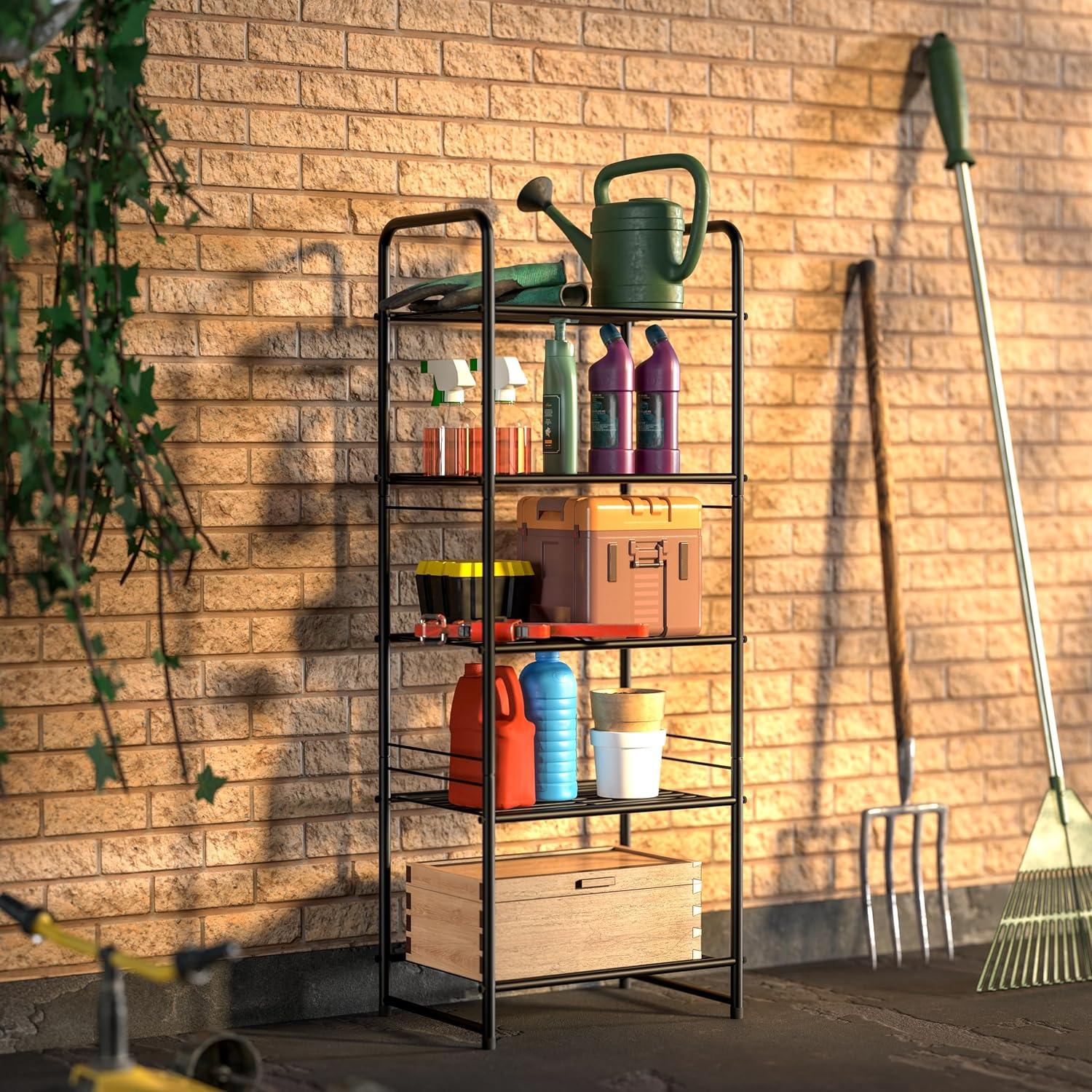 Rebrilliant 3 Tier Wire Shelves For Storage Rack Outdoor Indoor Waterproof, Stackable Metal 17.7-Inch Bathroom Organizer Shelf Stand, Perfect For Kitchen, Black