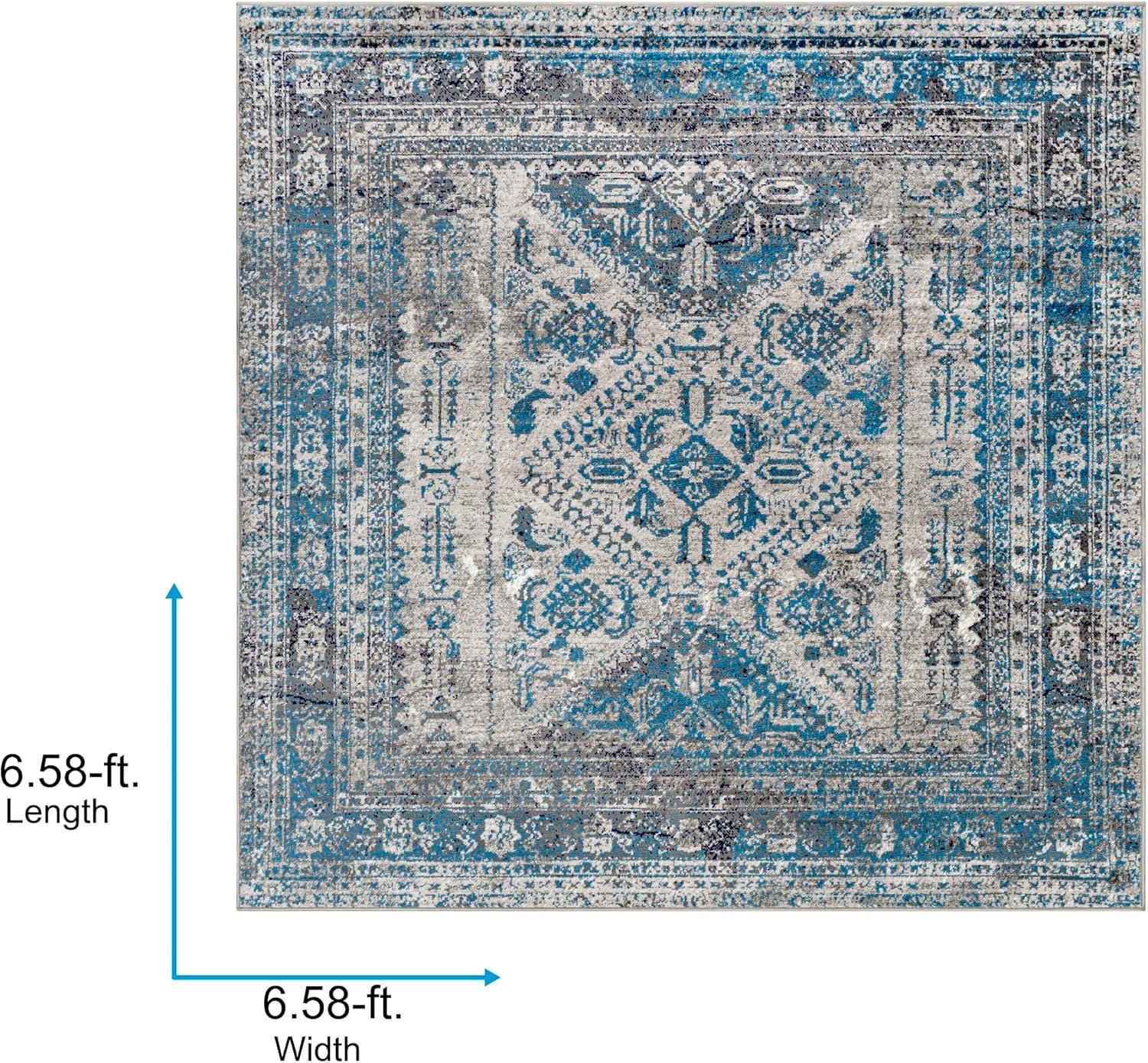 Livabliss 7 x 7 Blue and Gray Polypropylene Square Area Rug