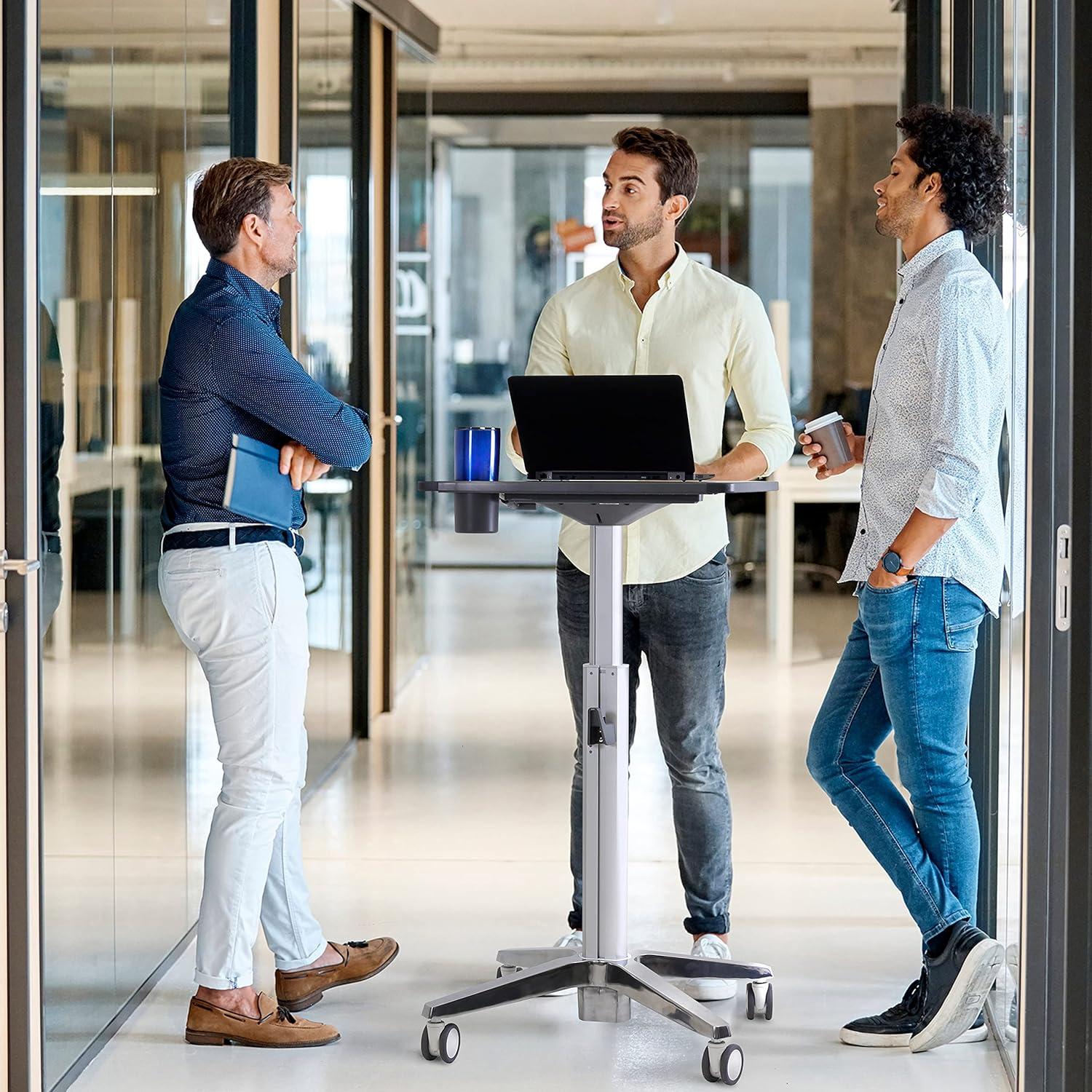 ErgoActive White Adjustable Standing Desk with Cup Holder