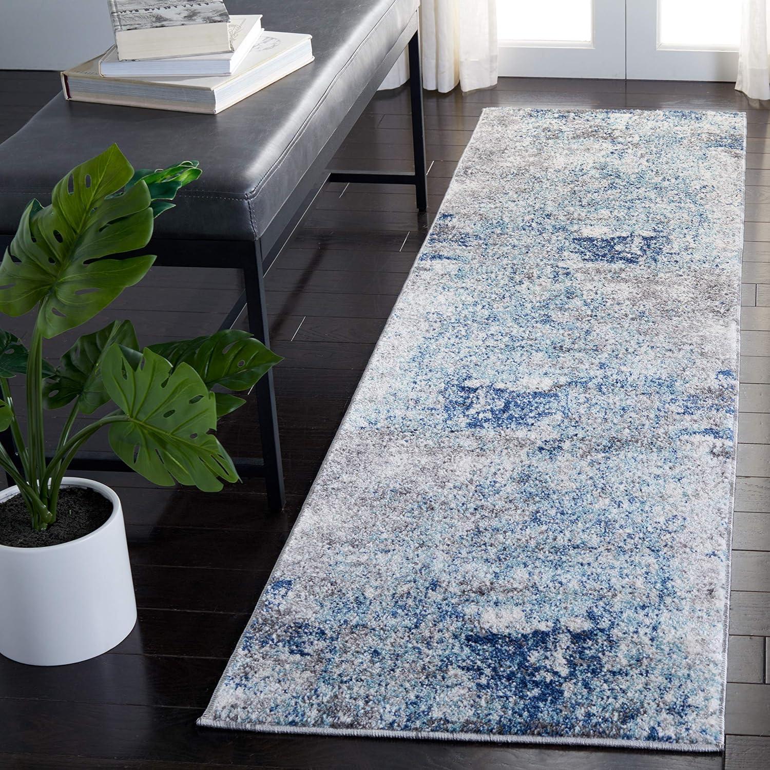 SAFAVIEH Aston Mackenzie Abstract Runner Rug, Light Blue/Grey, 2' x 15'