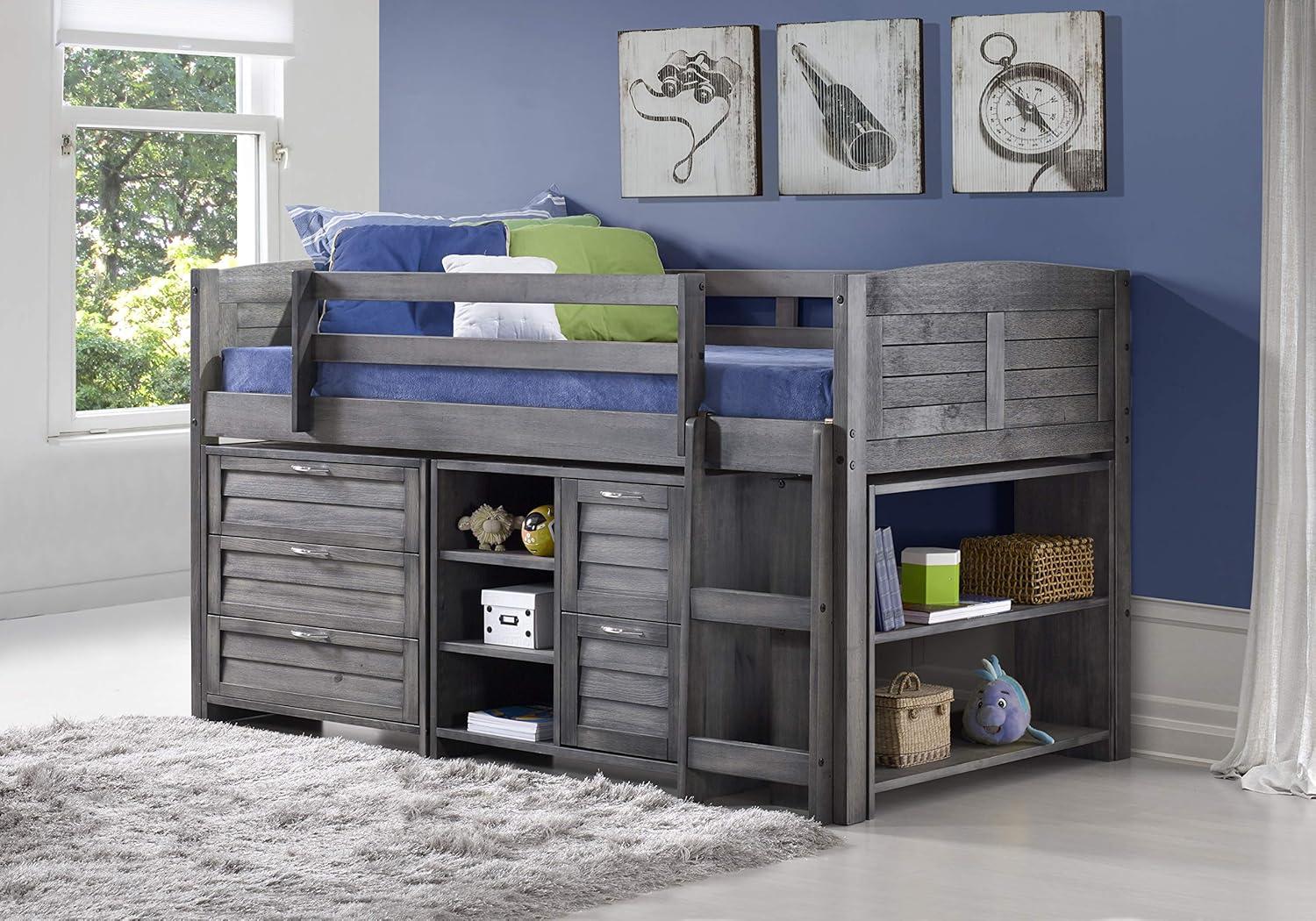 Donco Kids Louver Twin Antique Grey Modular Low Loft Bed - Configuration A