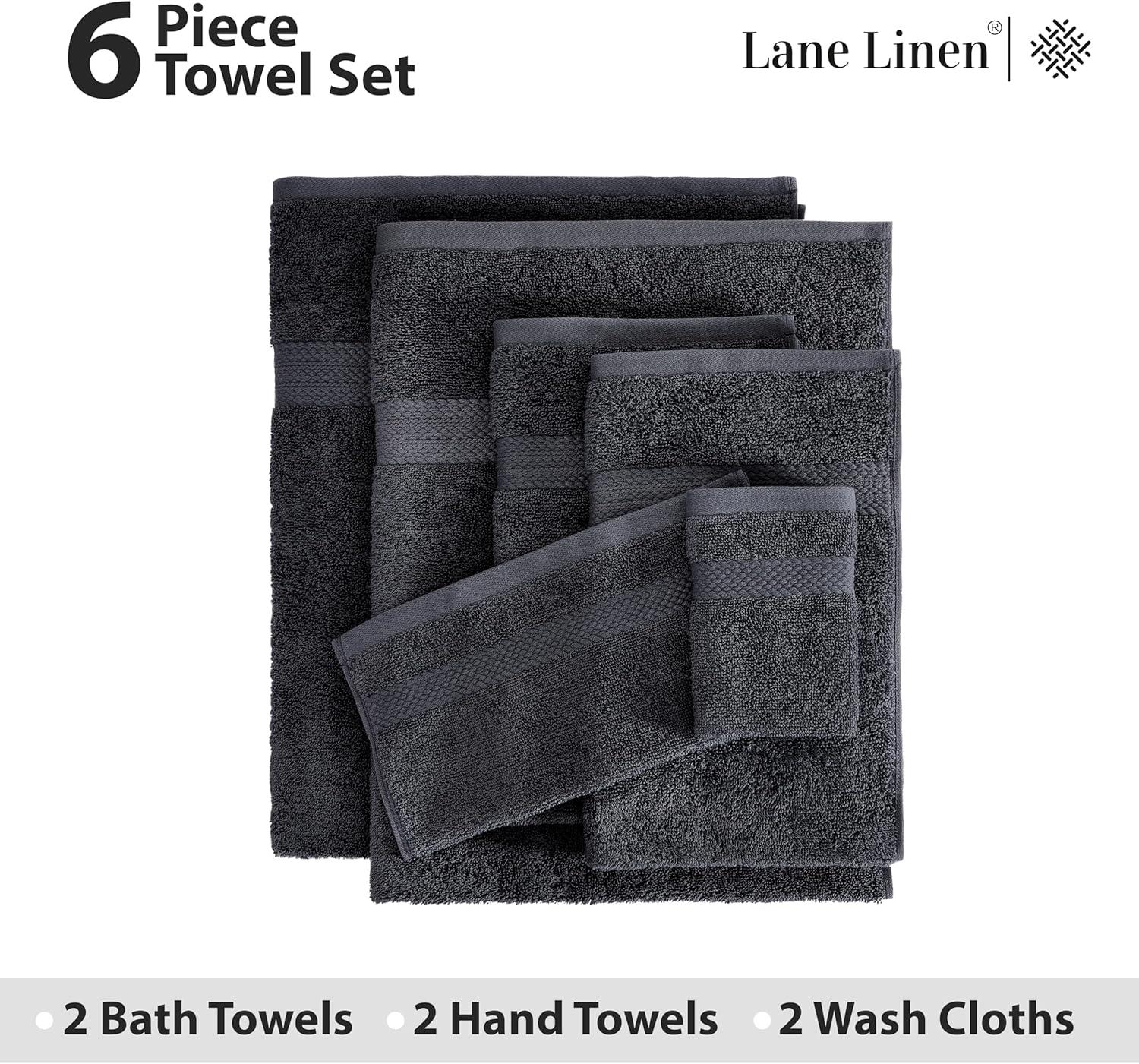 Hawmam Linen Bathroom Accessories Set - 6 Piece Black Bathroom Set: 2 Bath Towels, 2 Hand Towels, 2 Washcloths, 100% Turkish Cotton, Quickdry, High Absorbent, Dorm Room Essentials, Spa Quality 600 GSM