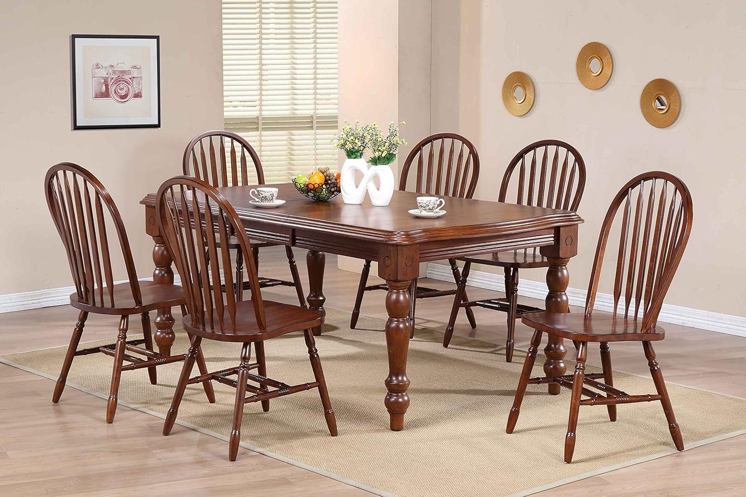 Chestnut Brown Solid Wood Windsor Dining Chairs, Set of 2