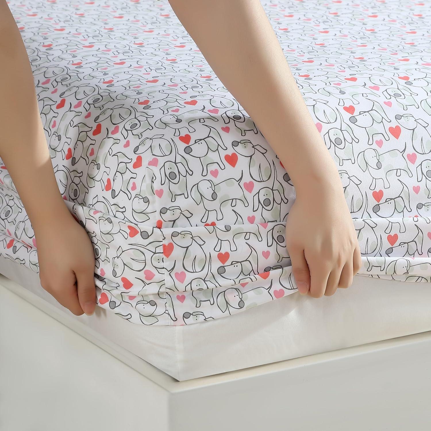 Twin Pink and White Microfiber Kids Sheet Set