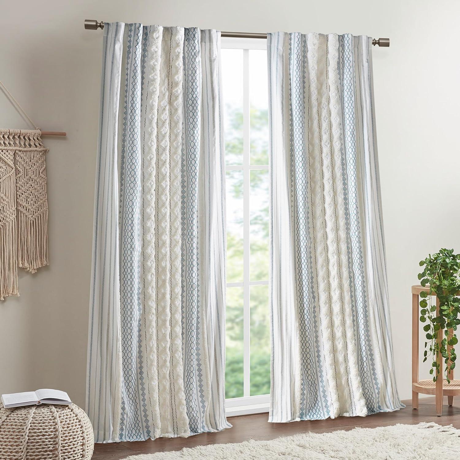 Imani Cotton Printed Curtain Panel with Chenille Stripe and Lining