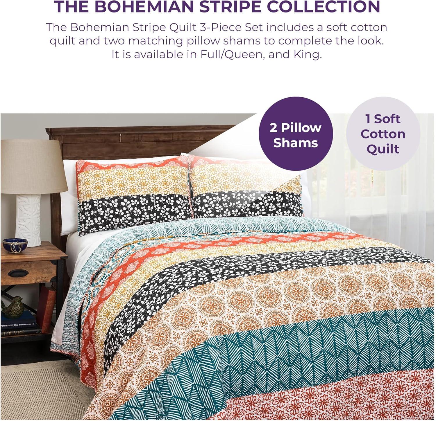 Bohemian 100% Cotton Reversible 3-Piece Quilt Set