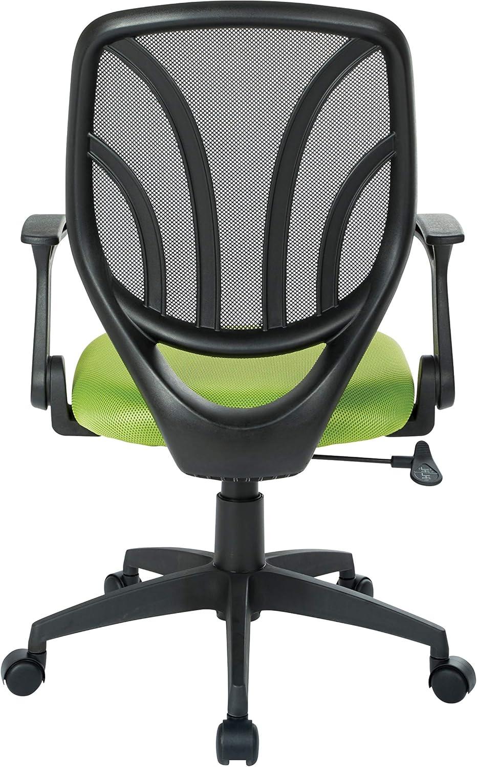 Office Star Products Screen Back Chair with Green Mesh, Flip Arms, and Silver Accents