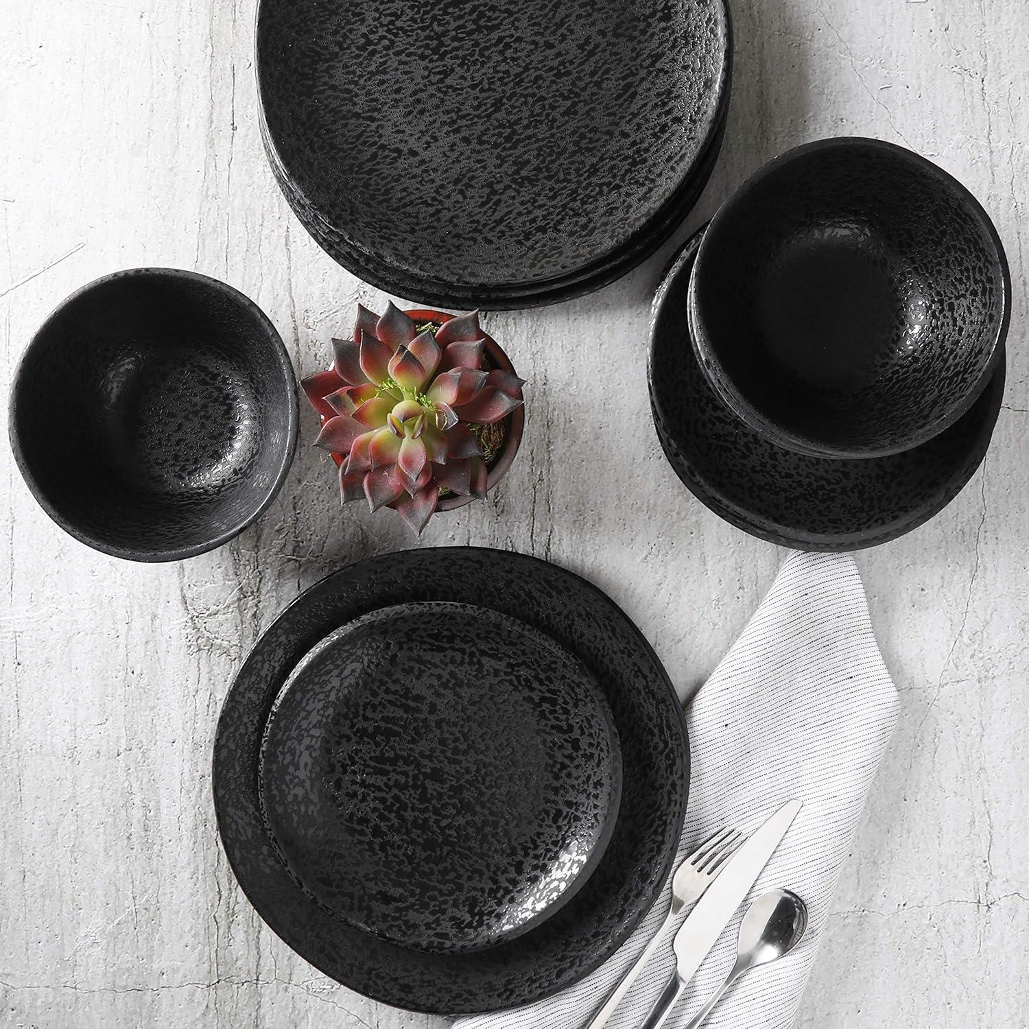 Gibson Home Yoko 12 Piece Round Melamine Dinnerware Set in Black