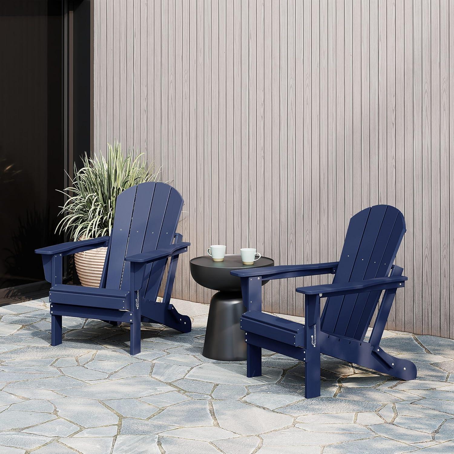 WestinTrends Malibu HDPE Outdoor Folding Poly Adirondack Chair (Set of 2), Navy Blue
