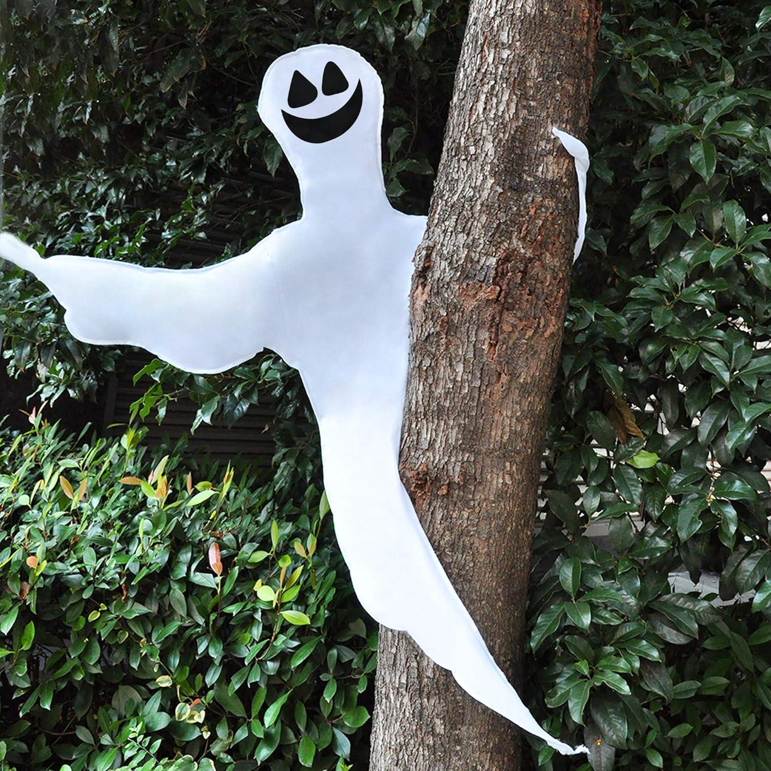 Smiling White Polyester Halloween Tree Wrap Ghost