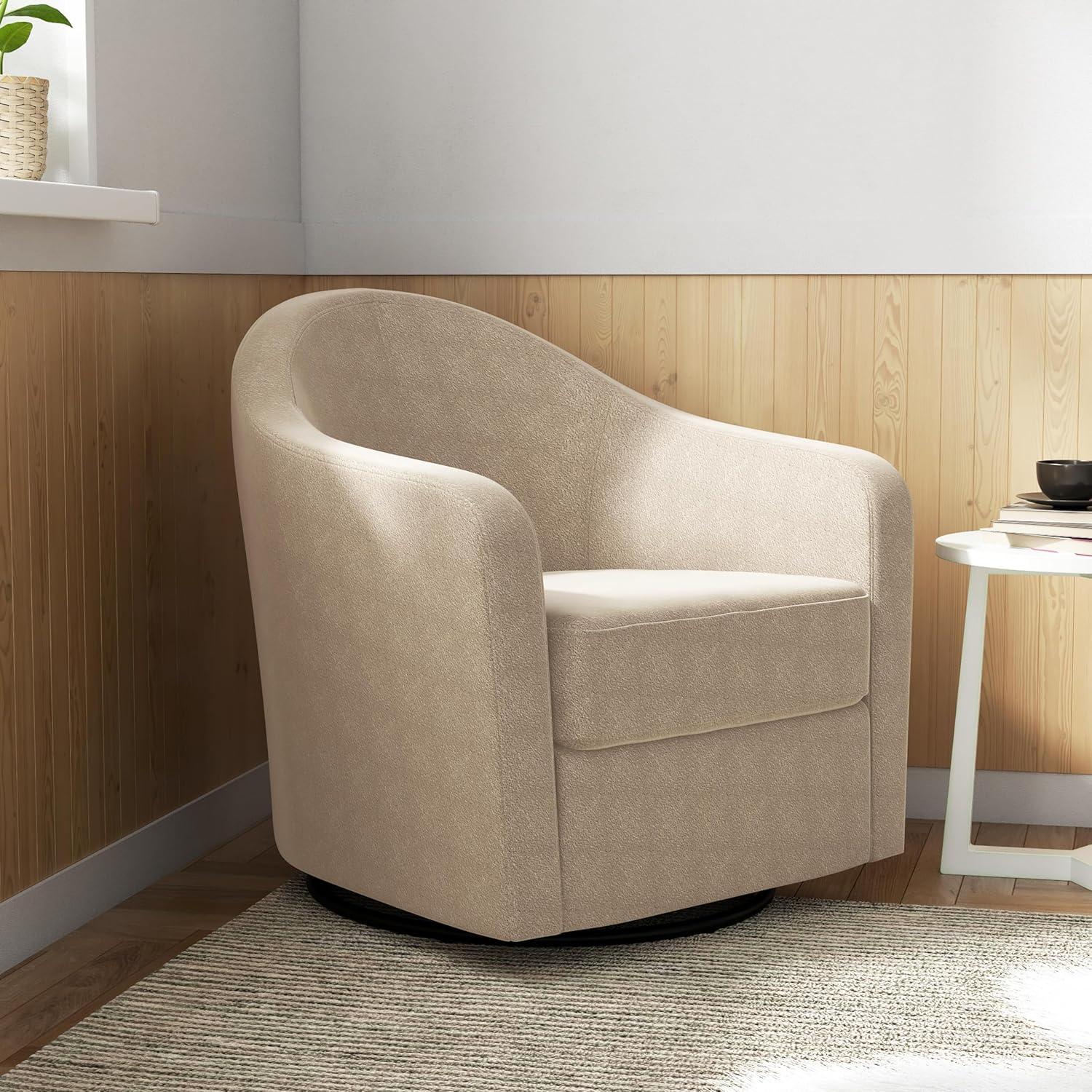 DHP Gentle Swivel Curved Accent Chair, Taupe Boucle