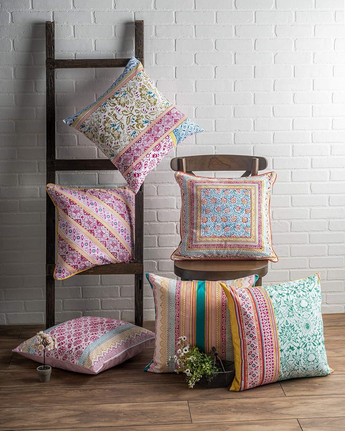 Maison d' Hermine Decorative Pillow Covers 18 x 18 Inch Square 100% Cotton Throw Pillow Covers with Invisible Zipper Cushion Case for Living Room Couch, Chair, Sofas, Bedroom, Home (Katmandou - Doda)