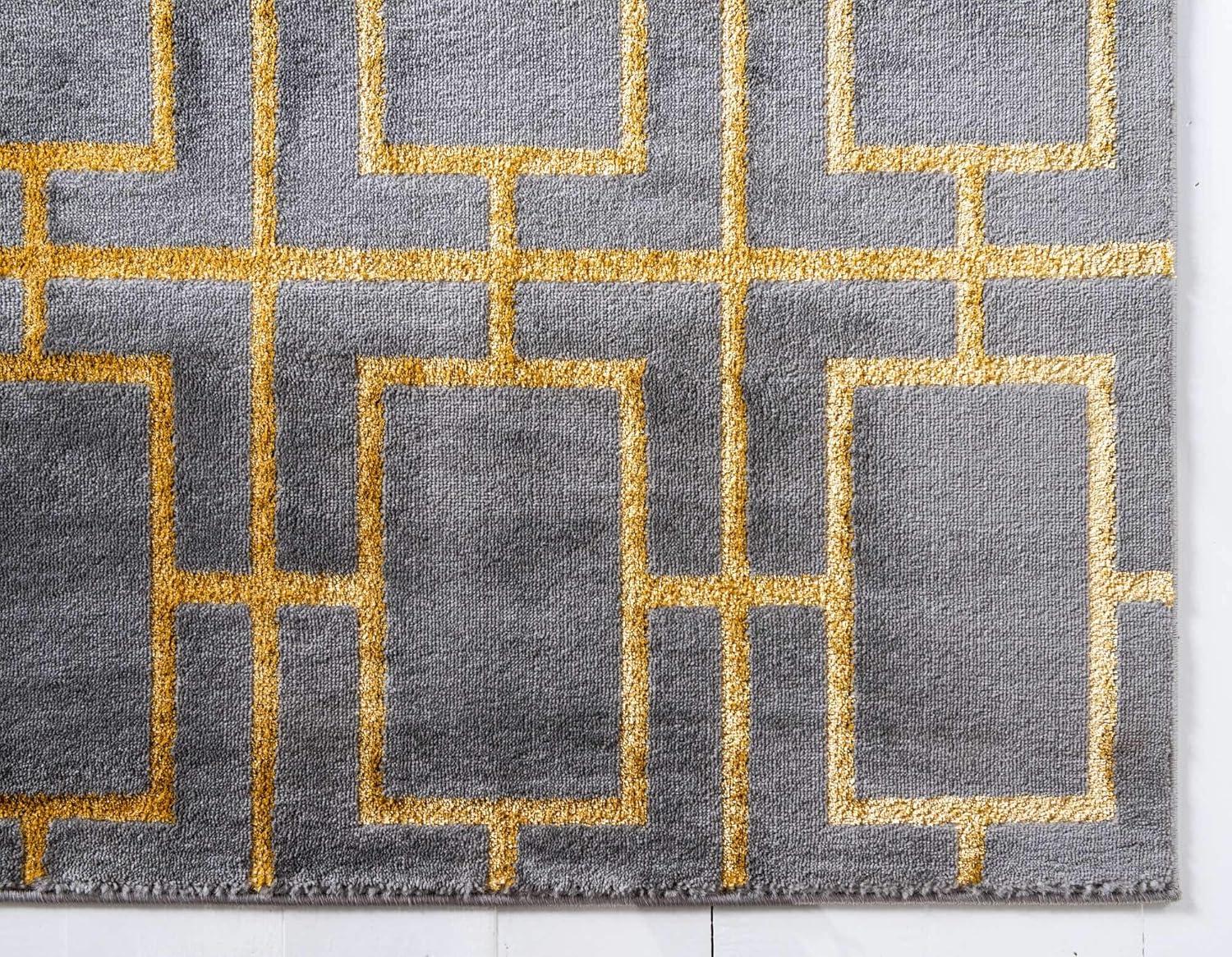 Elegant Gray and Gold Trellis 4' x 6' Synthetic Area Rug