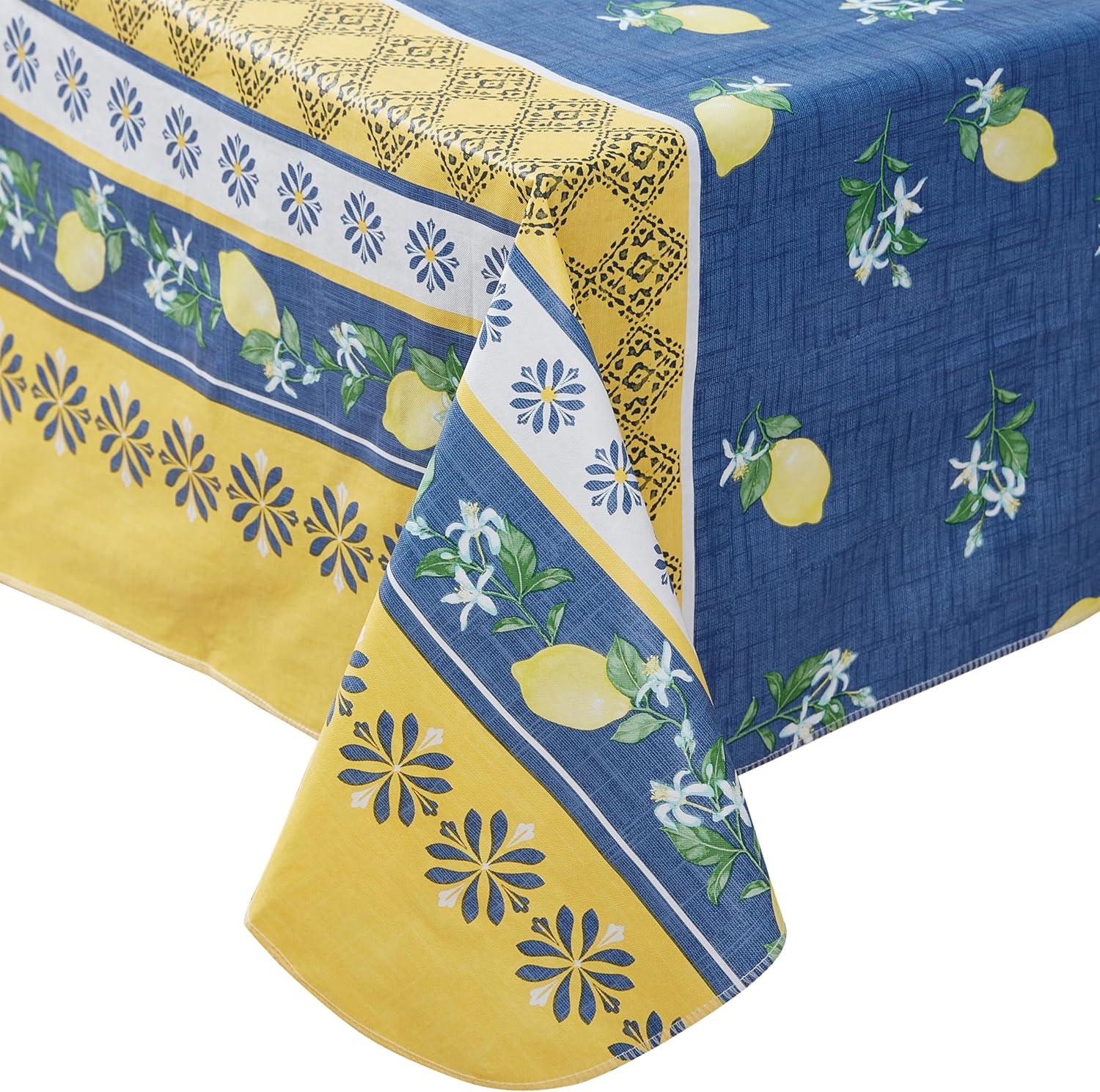 Home Bargains Plus French Country Lemon Grove 52 x 70 Inch Rectangle Vinyl Tablecloth with Flannel Backing