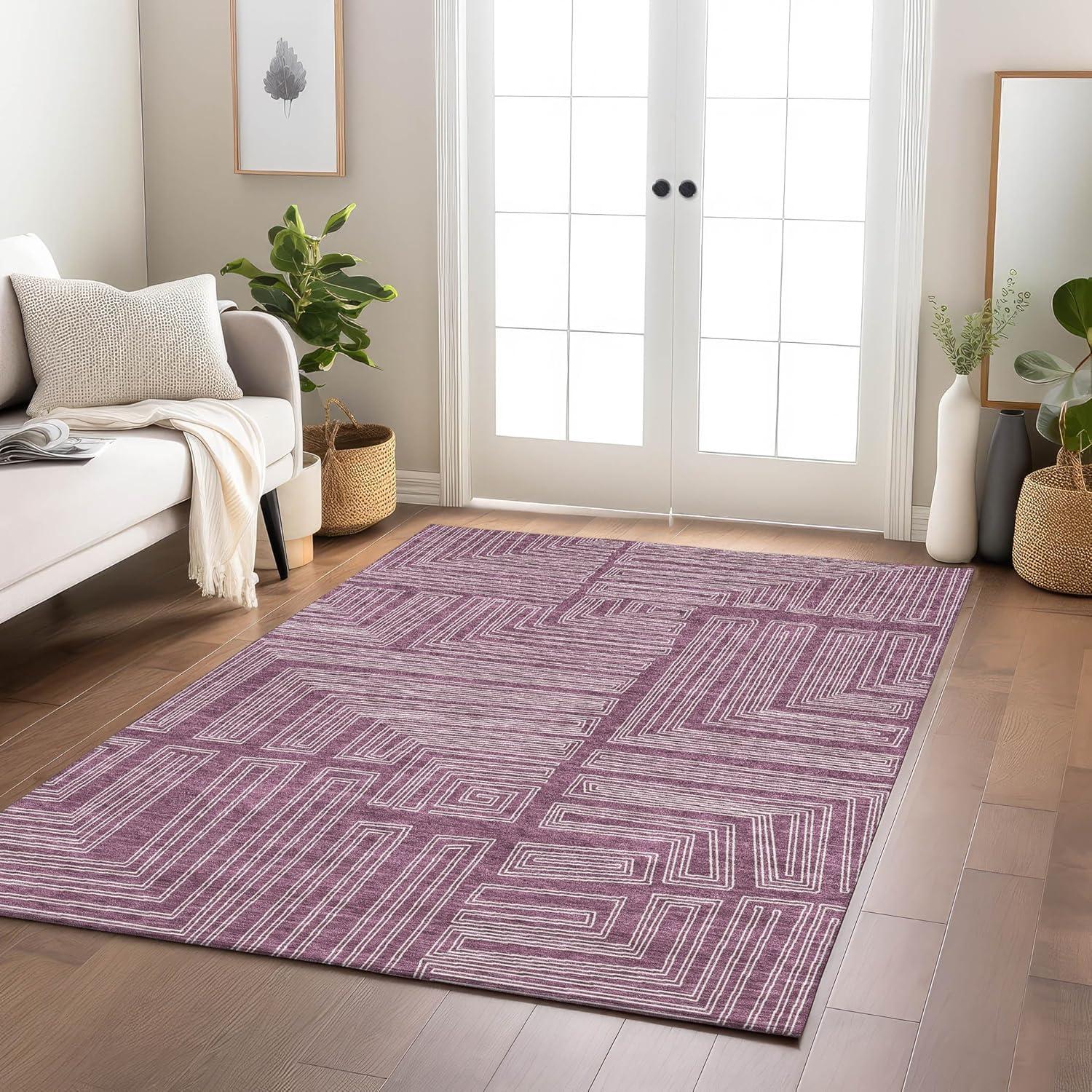 Eggplant Geometric Flat Woven Synthetic Washable Rug 30" x 46"