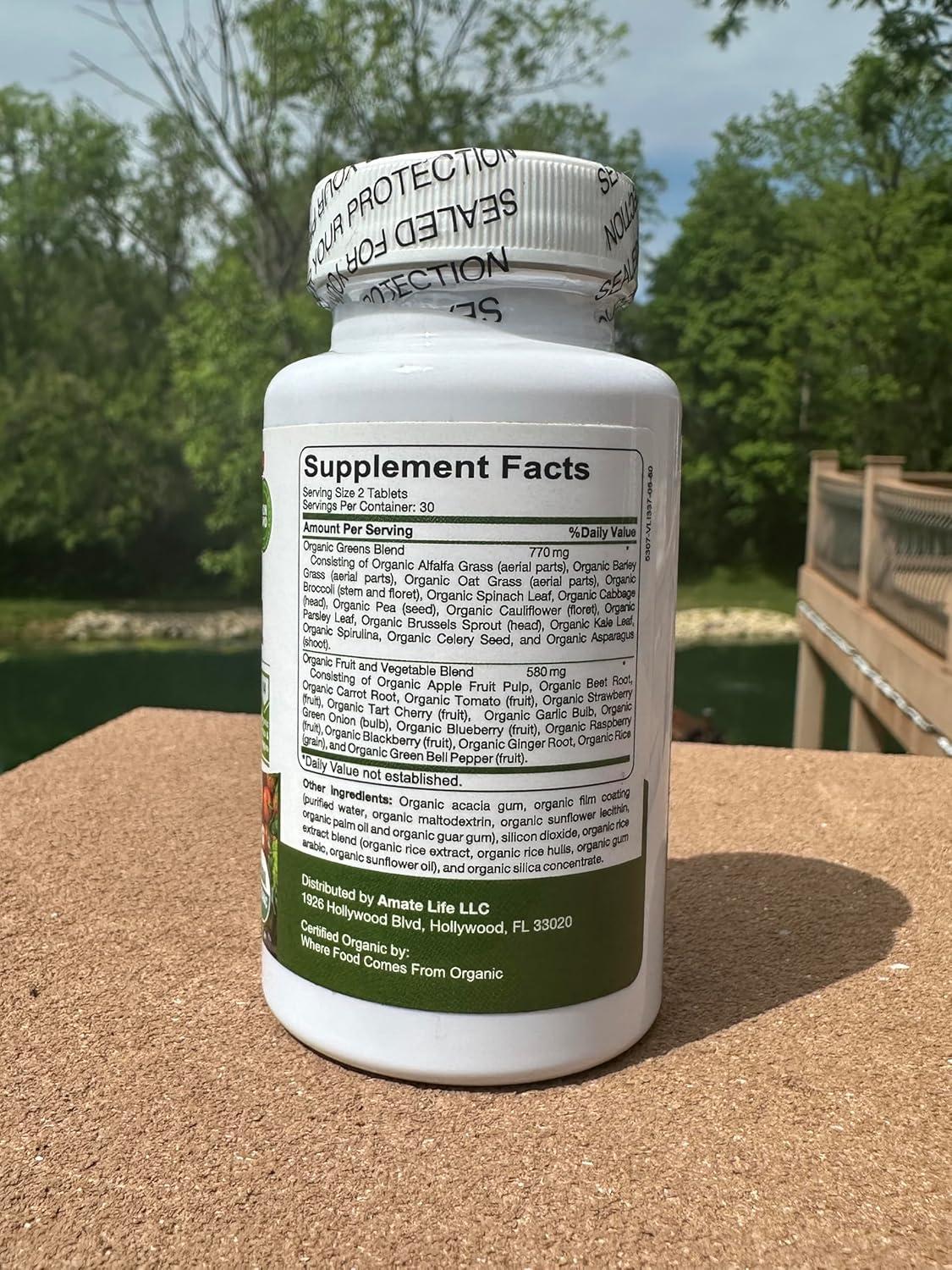 Organic Superfood Greens Fruits and Veggies Complex - Dietary Supplement with 14 Greens and 14 Fruits & Vegetables with Alfalfa Rich in Antioxidant Organic Ingredients Non-GMO 60 Capsules