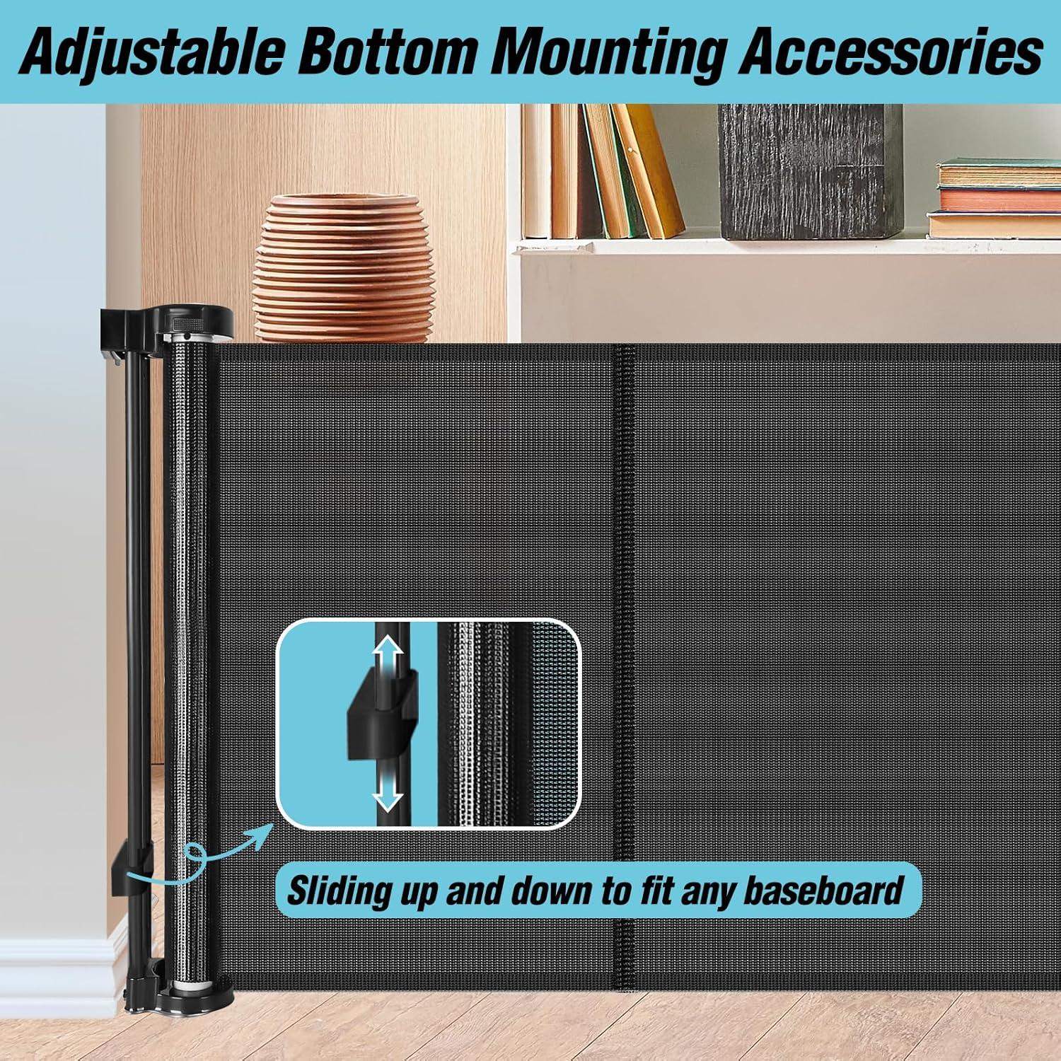 24 Inches Tall Retractable Baby Gates for Doorways, Short Dog Gates to Step Over, Extends up to 55" Wide, Reinforced Mesh Baby Gate for Kids or Pets, Gates Puppy Gates for The House (Black)