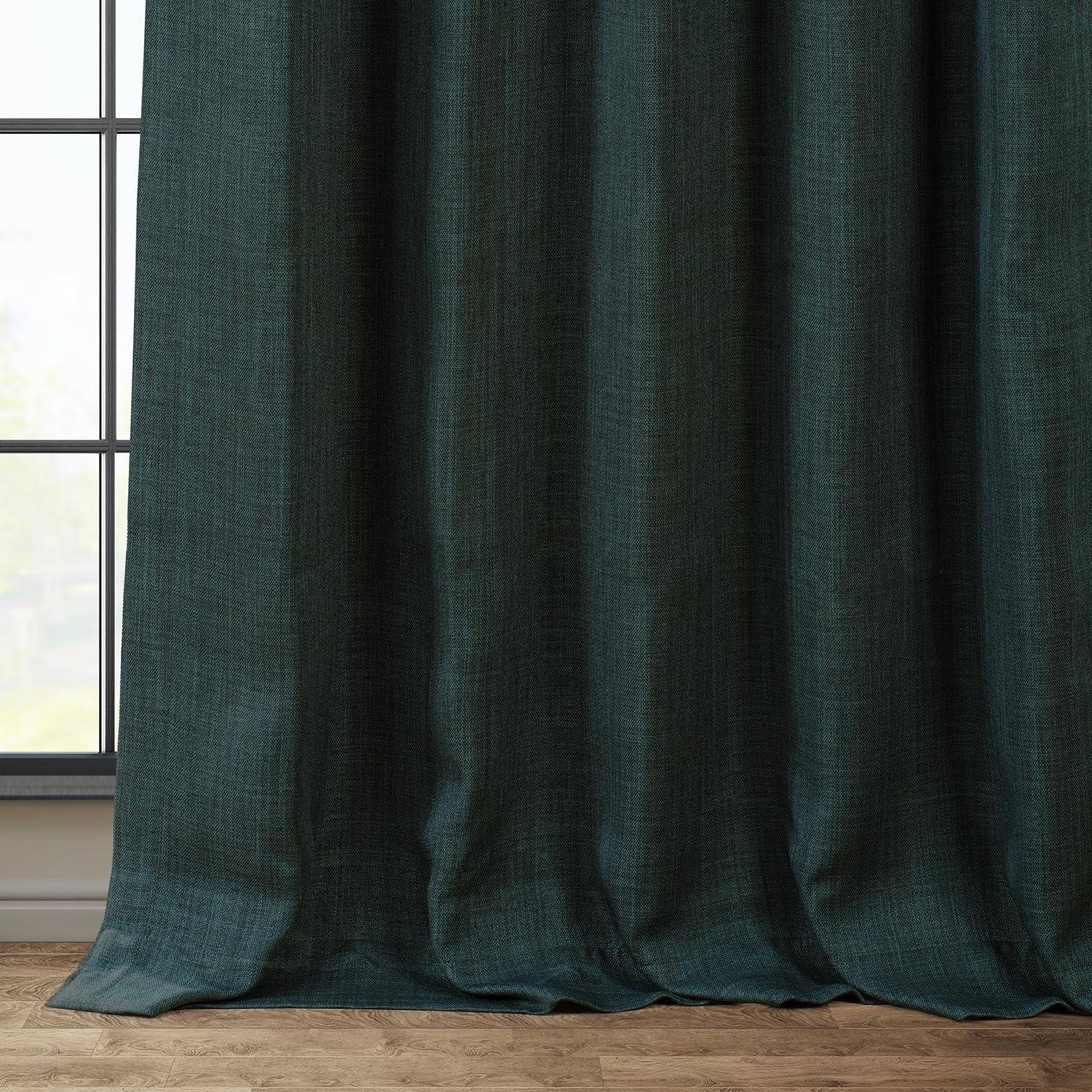 HPD Half Price Drapes Focal Green Faux Linen Room Darkening Curtains for Bedroom & Living Room Curtains (1 Panel), Door & Window Curtains 84 inches long, Rod Pocket Curtains & drapes, 50W X 84L