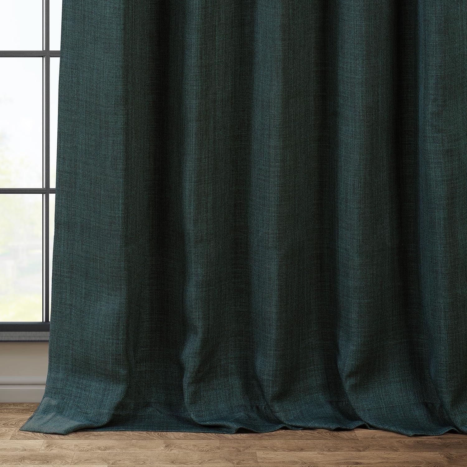 HPD Half Price Drapes Focal Green Faux Linen Room Darkening Curtains for Bedroom & Living Room Curtains (1 Panel), Door & Window Curtains 84 inches long, Rod Pocket Curtains & drapes, 50W X 84L