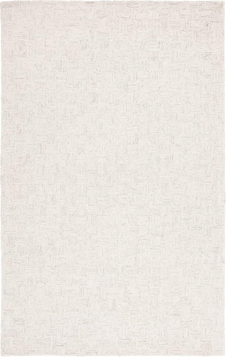 Elegant Ivory & Light Grey Hand-Tufted Wool Area Rug, 5' x 8'