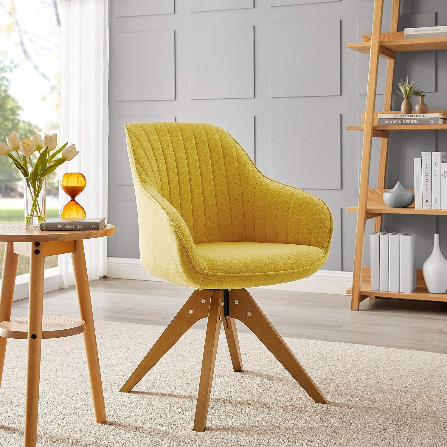 Art Leon Modern Swivel Fabric Accent Desk Chair with Beech Wood Legs, Yellow