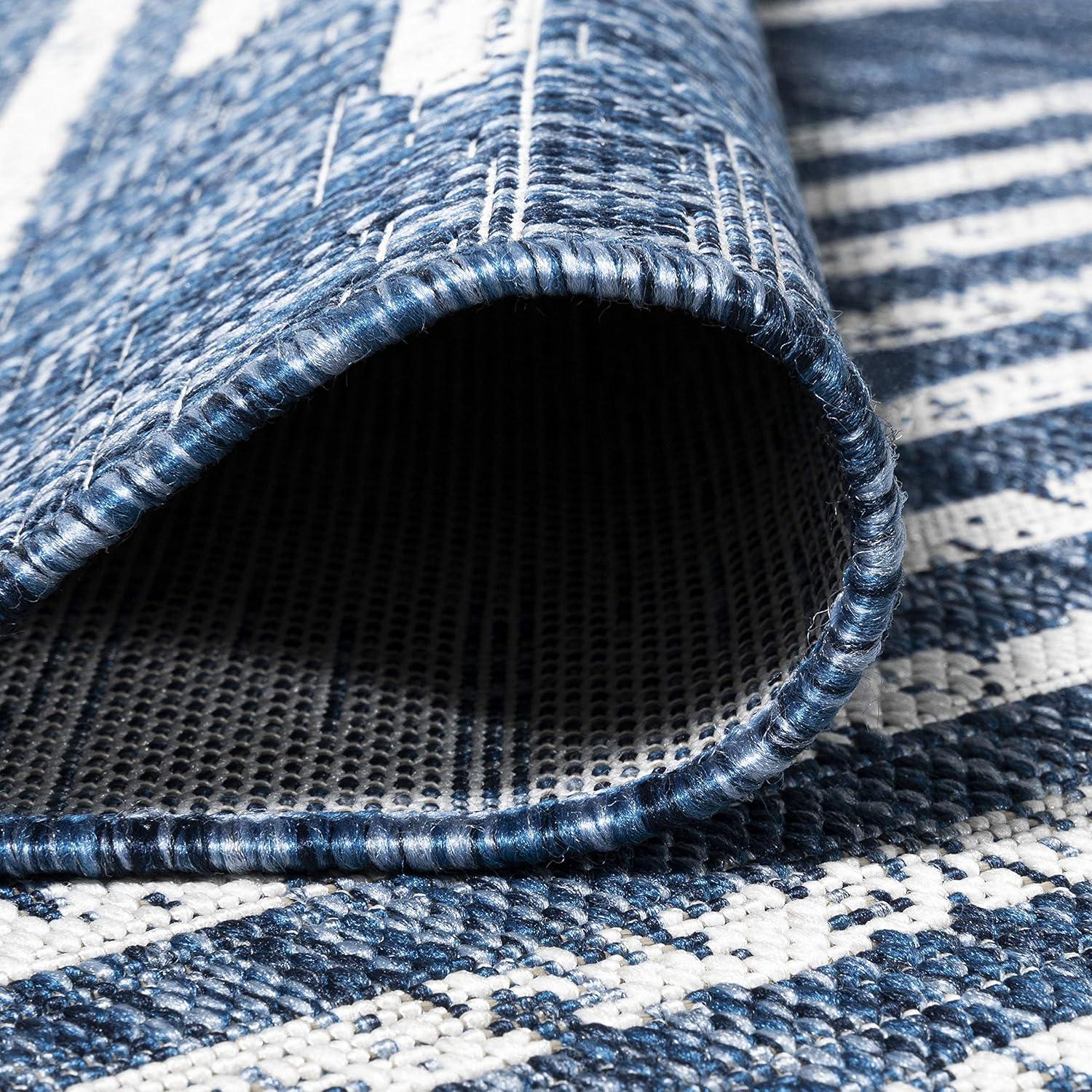 5'x8' Zolak Berber Stripe Geometric Indoor/Outdoor Area Rug, Blue/Ivory - JONATHAN Y