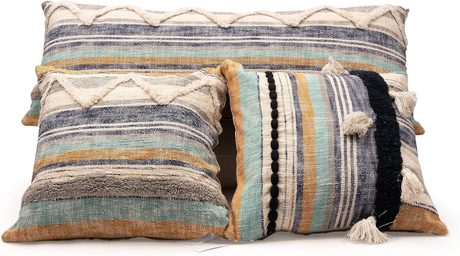 Ox Bay Eli 14" x 36" Multicolor Shag Striped Cotton Adult Decorative Lumbar Throw Pillow