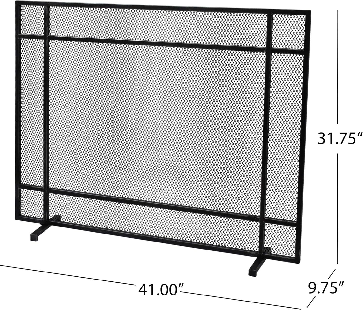 Black Brushed Silver Single Panel Iron Mesh Firescreen