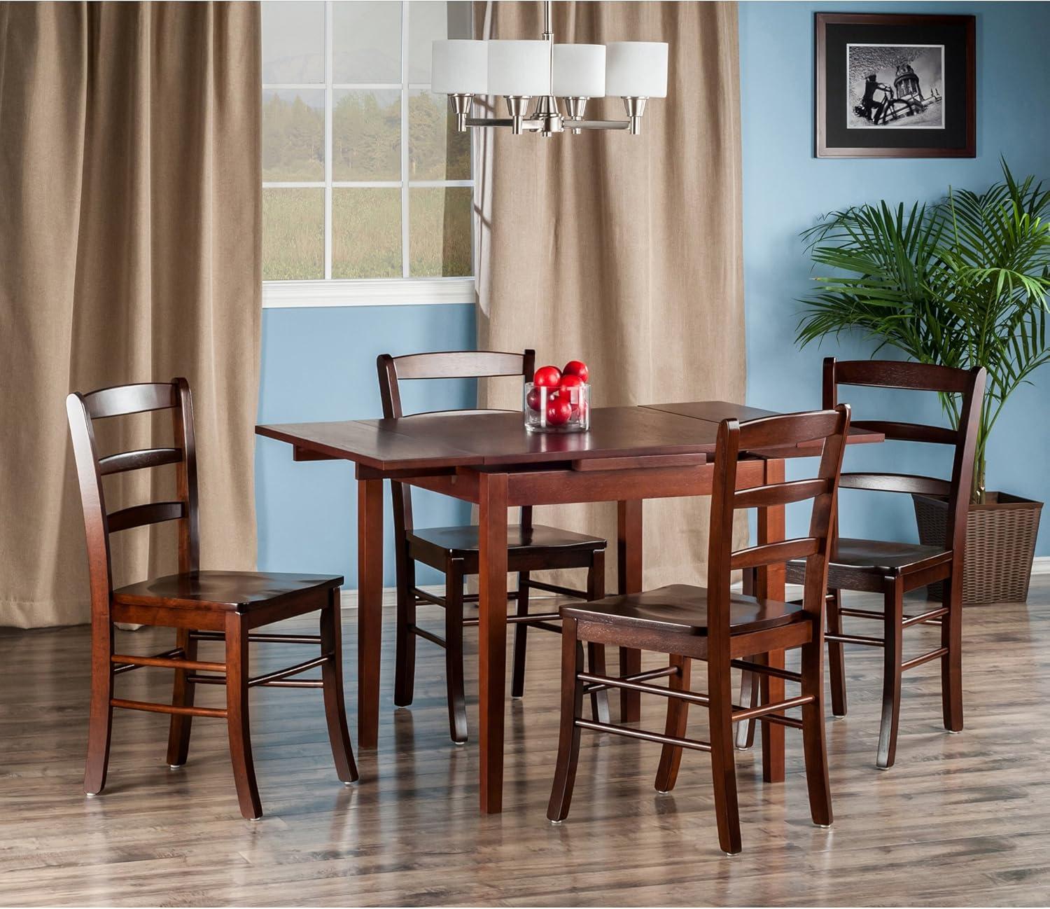 5pc Pulman Dining Set with Ladder Back Chairs Wood/Walnut - Winsome: Mid-Century Modern, Square Table, 4 Stools