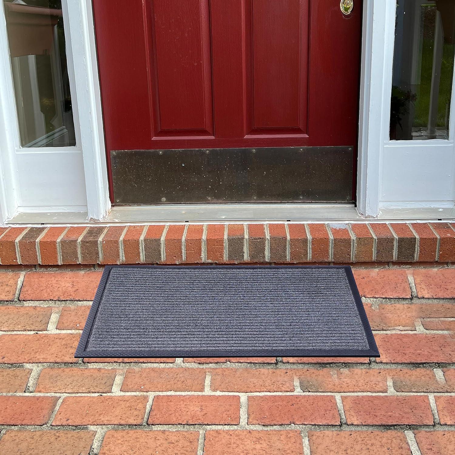 A1HC Indoor Outdoor Mat, Front and Back Entrance Welcome Mats, Front Door Patio Mats 16X24 Inches, Non-Slip Easy Clean Entrance Washable Doormat, Grey Stripe