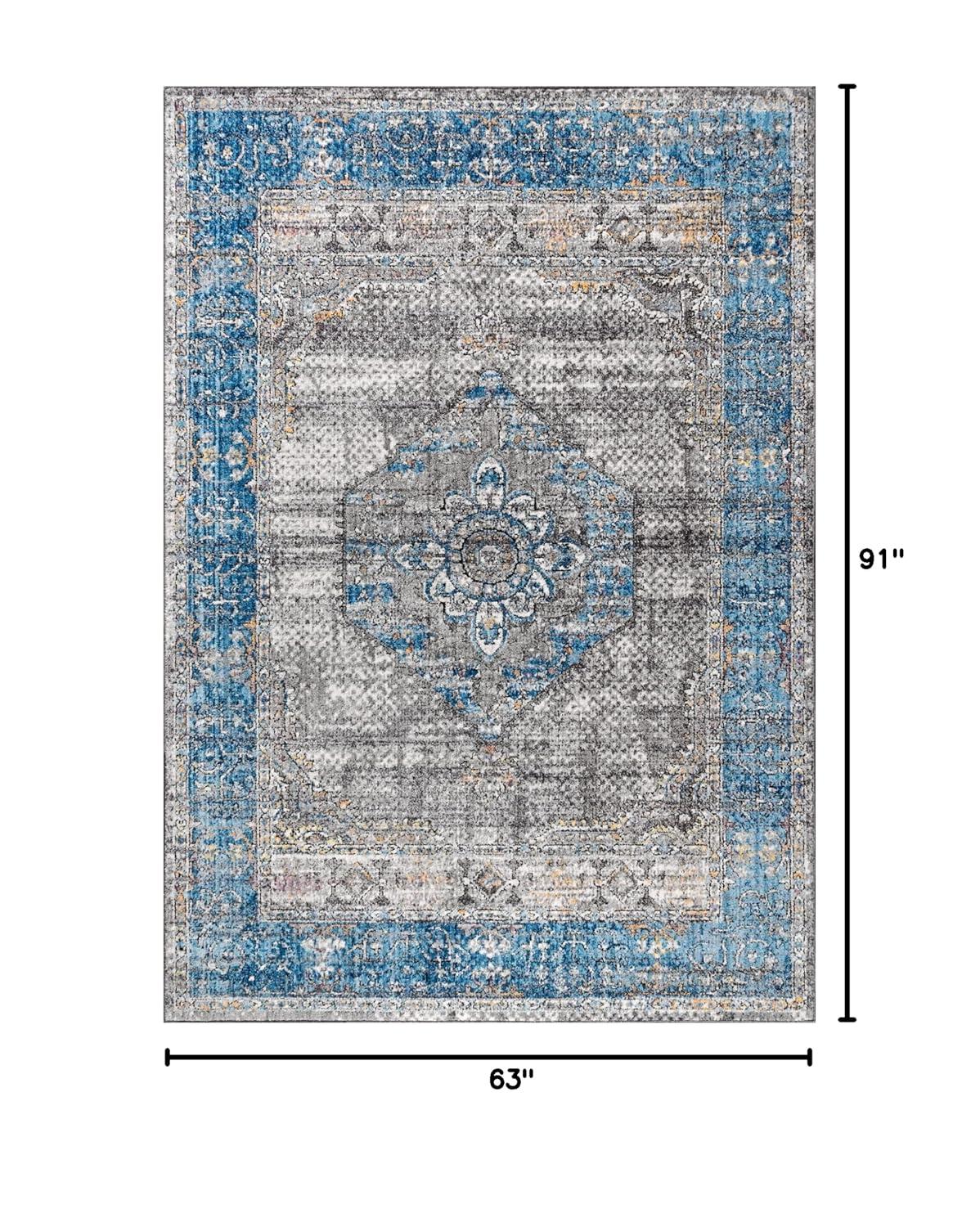 5'x8' Anatolia Vintage Medallion Area Rug, Peacock Blue/Gray - JONATHAN Y
