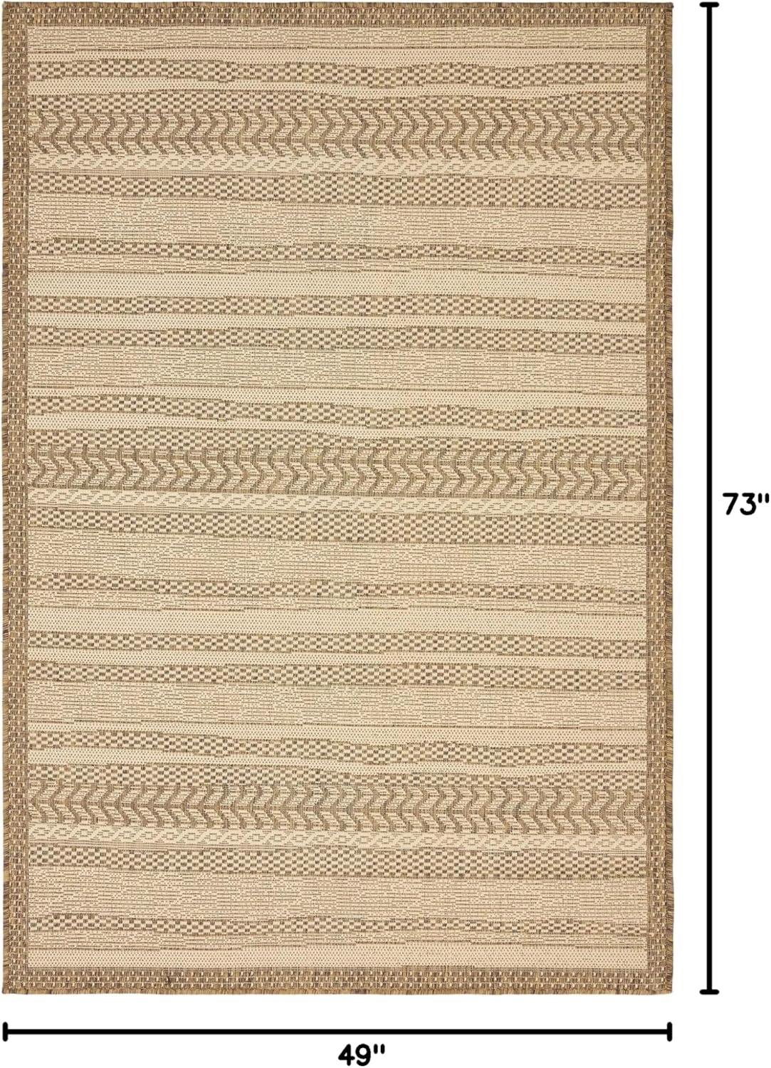 Modern Reversible Brown Stripe Synthetic Outdoor Rug 4' x 6'