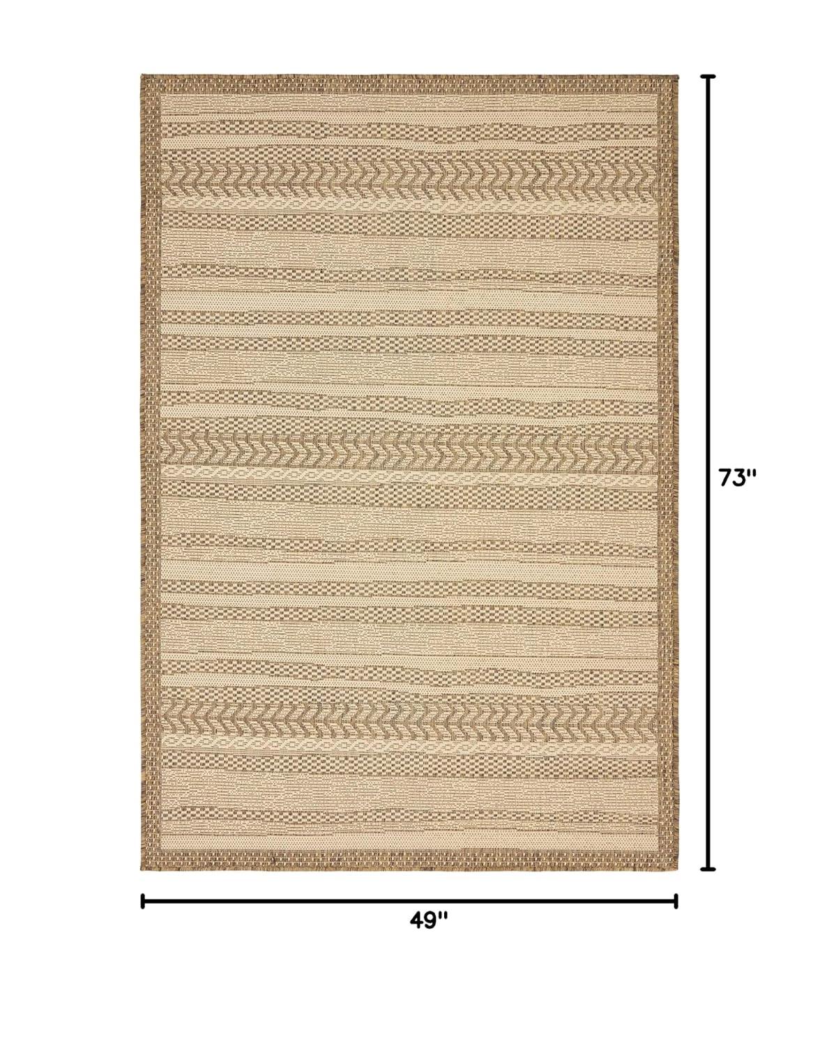 Unique Loom Outdoor Border Collection Area Rug - Lines (4' 1" x 6' 1" Rectangle, Beige/ Brown)