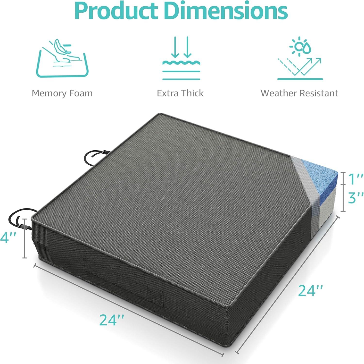 YENING 24x24 Memory Foam Outdoor Chair Cushions Waterproof 4 Inch Extra Thick Patio Seat Pads for Furniture Grey Set of 2