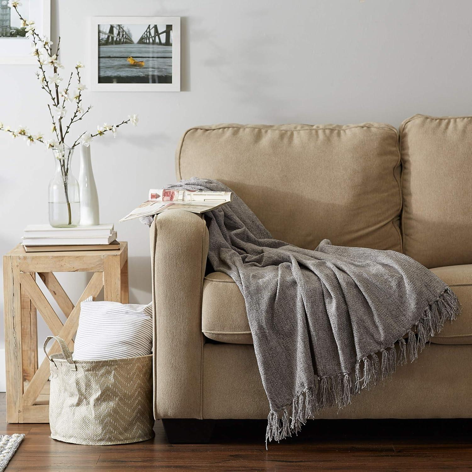 50"x60" Chenille Throw Blanket Soft Gray - Design Imports: Cozy for Couch, Lightweight Woven Polyester