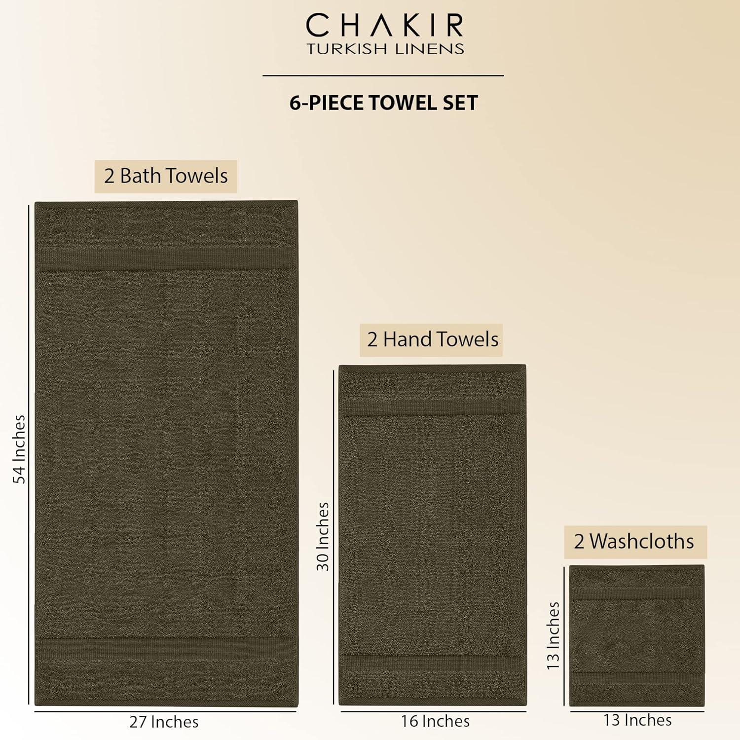 Chakir Turkish Linens 100% Cotton Premium Turkish Towels for Bathroom | 2 Bath Towels - 2 Hand Towels, 2 Washcloths (6-Piece Towel Set, Gray)