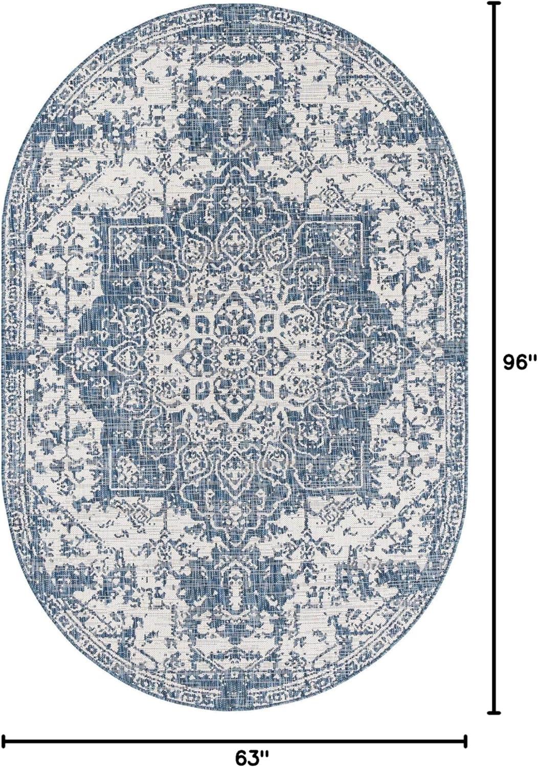 Jill Zarin Outdoor Collection Area Rug - Dubai (5' 3" x 8' Oval Blue/Ivory)