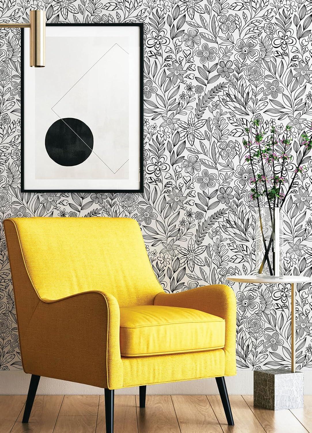 Black and White Floral Peel and Stick Wallpaper