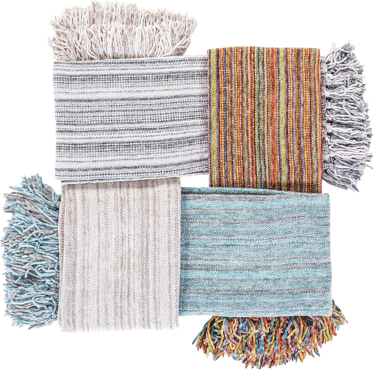 DECOMALL Decorative Throw Blanket with Fringe Soft Striped Multi Color Throws for Couch Sofa Armchair Bed 50”x 60” (Red Multi, 50”x 60”)